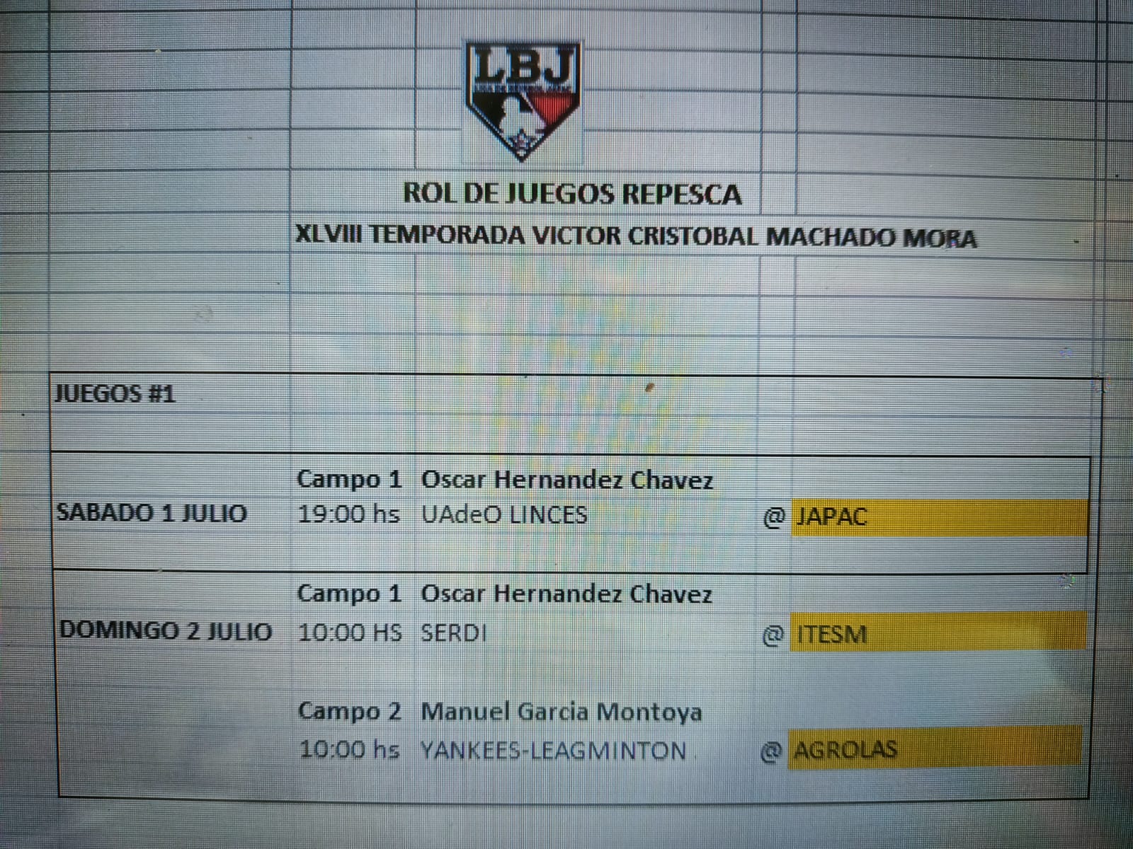 TODO LISTO PARA EL INICIO DE LOS PLAY OFF