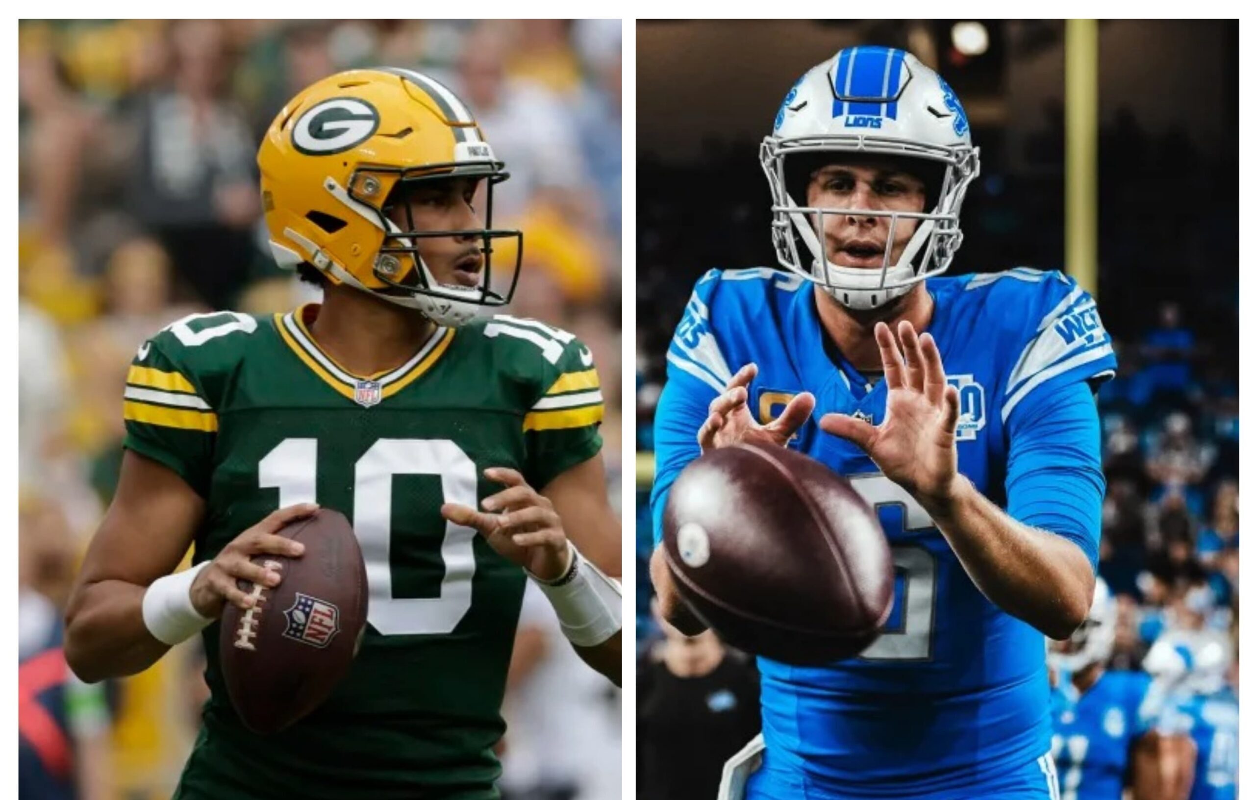 JORDAN LOVE DE GREEN BAY(IZQUIERDA) Y JARED GOFF (DERECHA) DE DETROIT