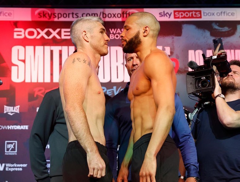 LIAM SMITH (IZQUIERDA) Y CHRIS EUBANK JR (DERECHA) CARA A CARA LUEGO DEL PESAJE