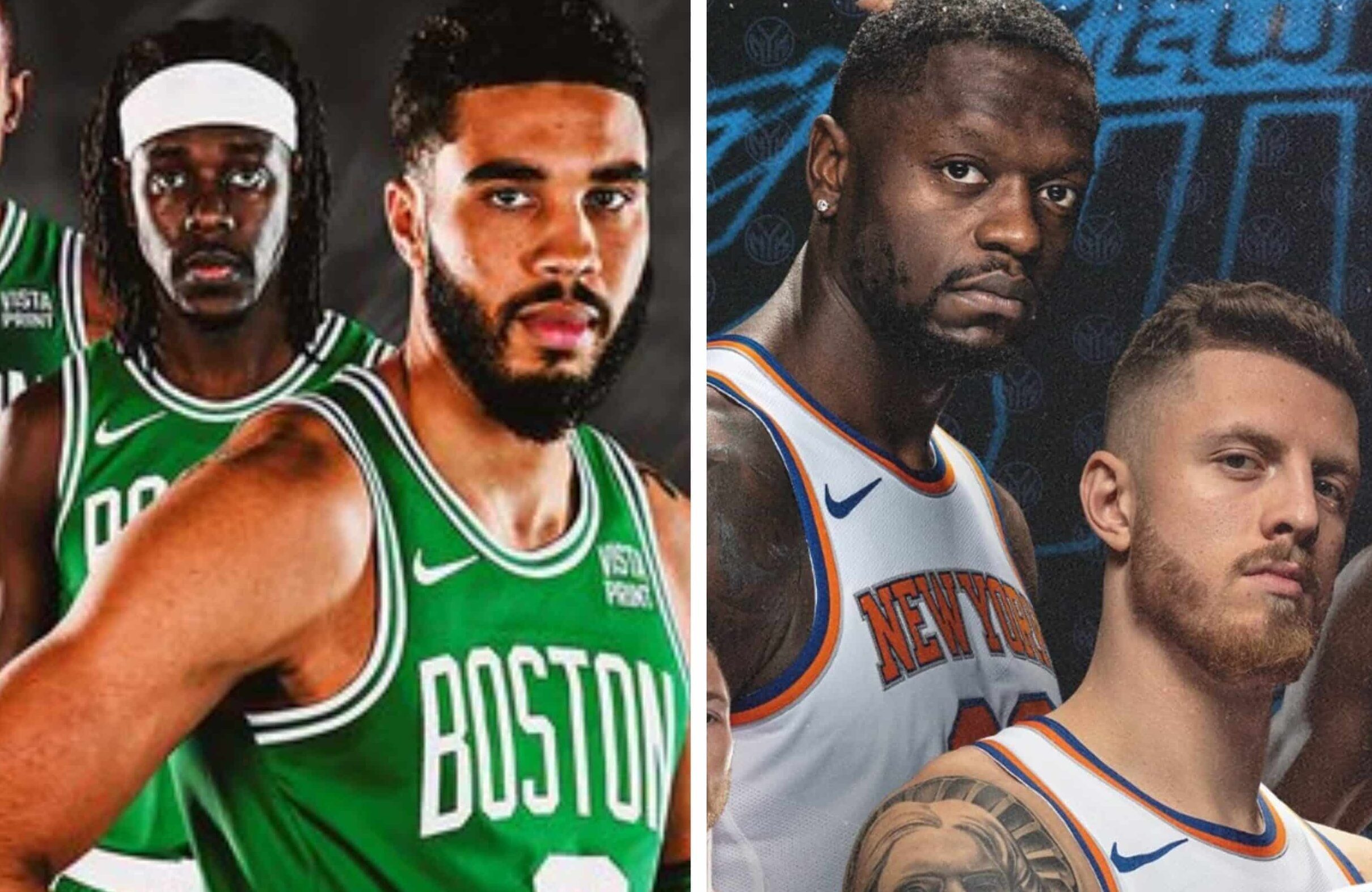 JAYSON TATUM DE LOS CELTICS (IZQUIERDA) Y JULIUS RANDLE DE LOS KNICKS (IZQUIERDA)