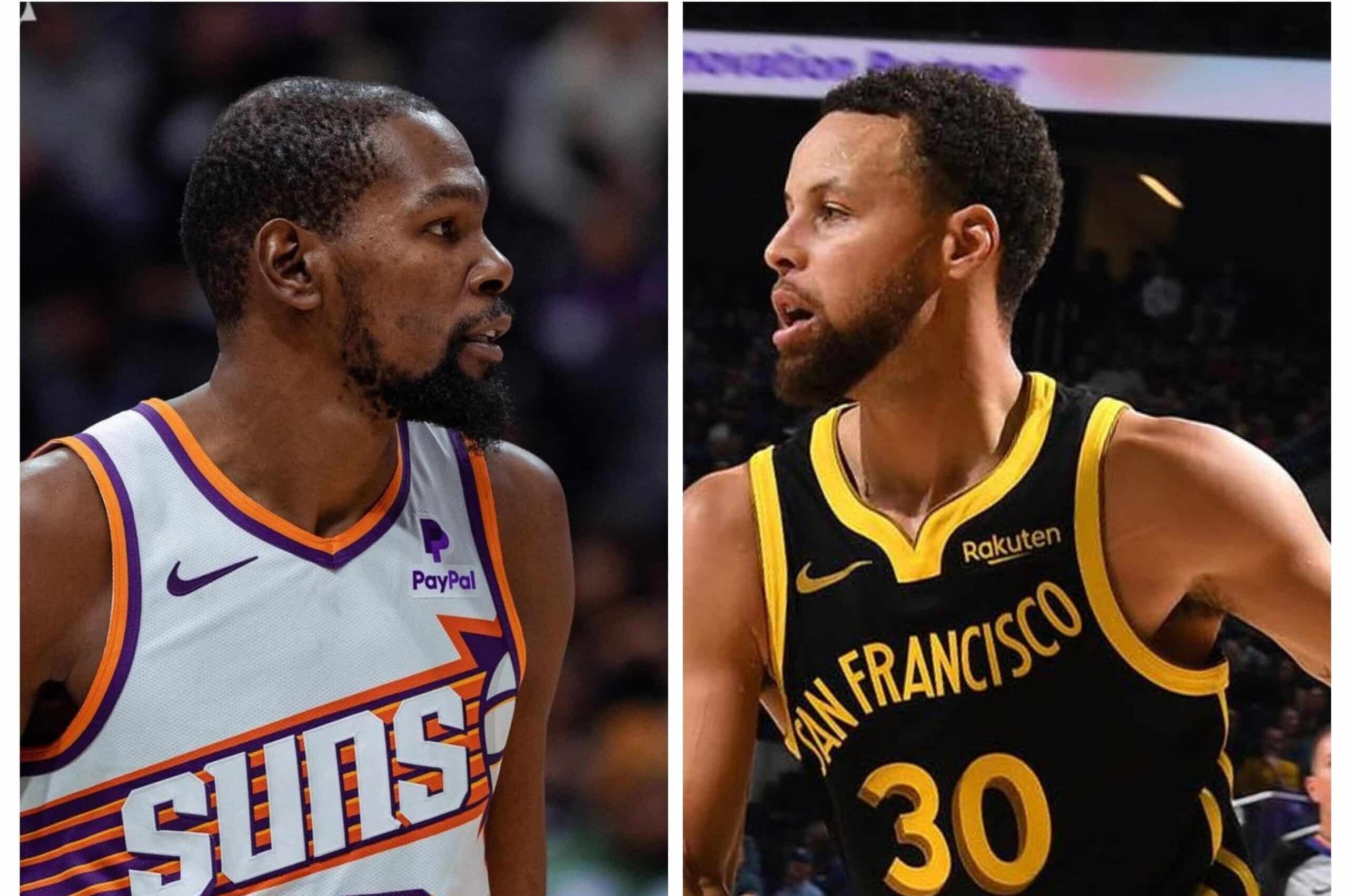 KEVIN DURANT DE LOS SUNS A LA IZQUIERDA Y STEPHEN CURRY DE LOS WARRIORS A LA DERECHA