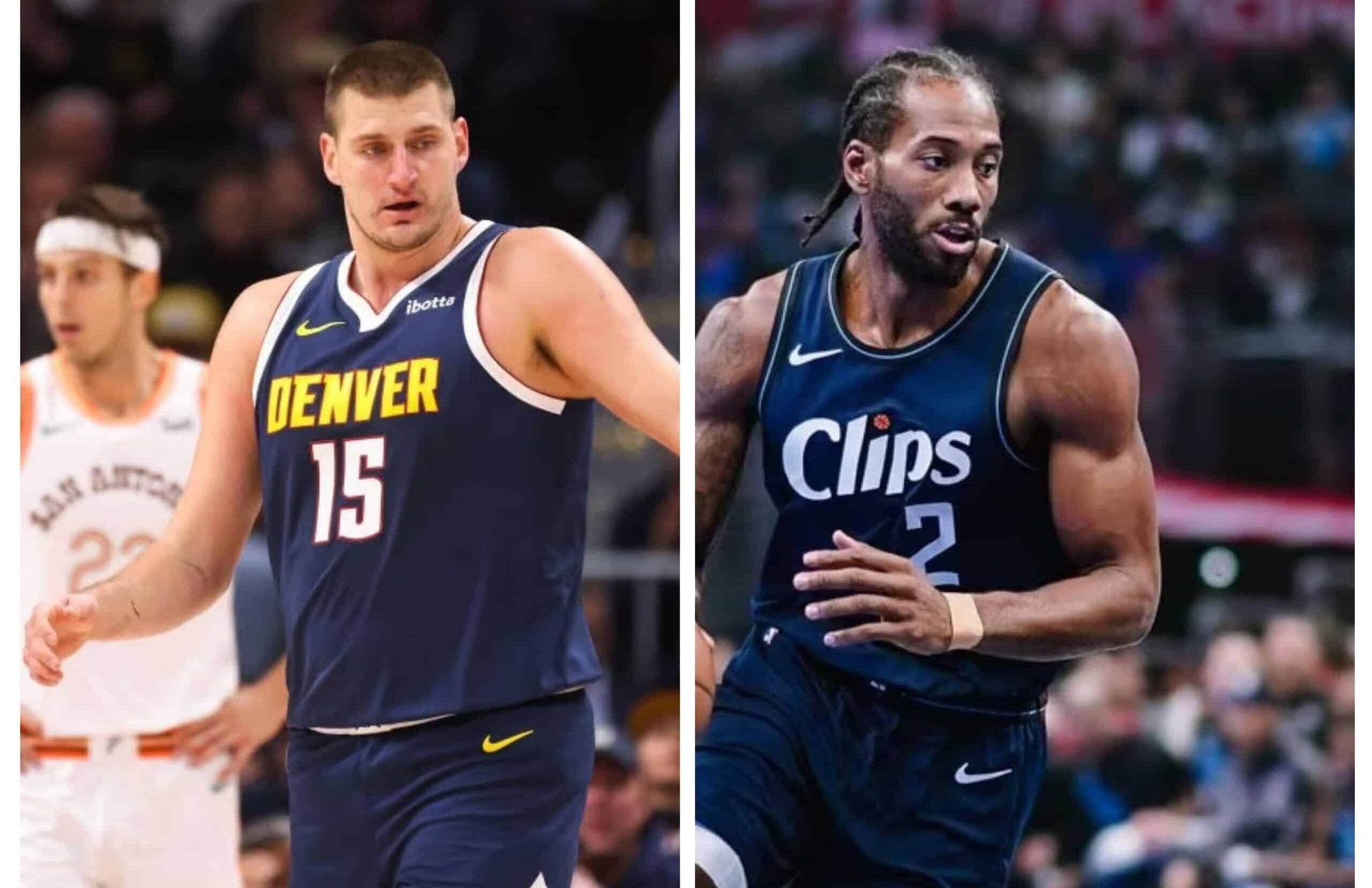 NIKOLA JOKIC A LA IZQUIERDA POR LOS NUGGETS Y KAWHI LEONARD DE LOS CLIPPERS A LA DERECHA