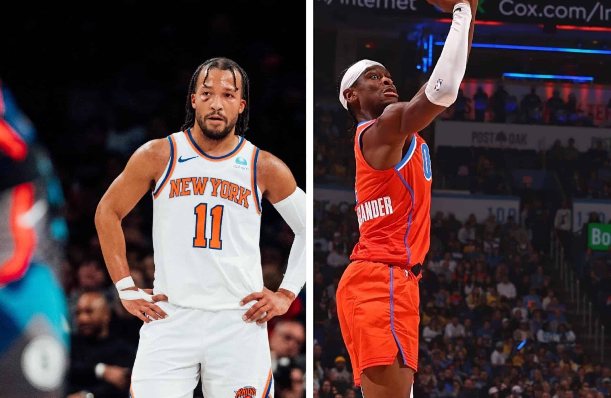 JALEN BRUNSON DE LOS KNICKS A LA IZQUIERDA Y SHAI GILGEOUS-ALEXANDER DEL THUNDER A LA DERECHA