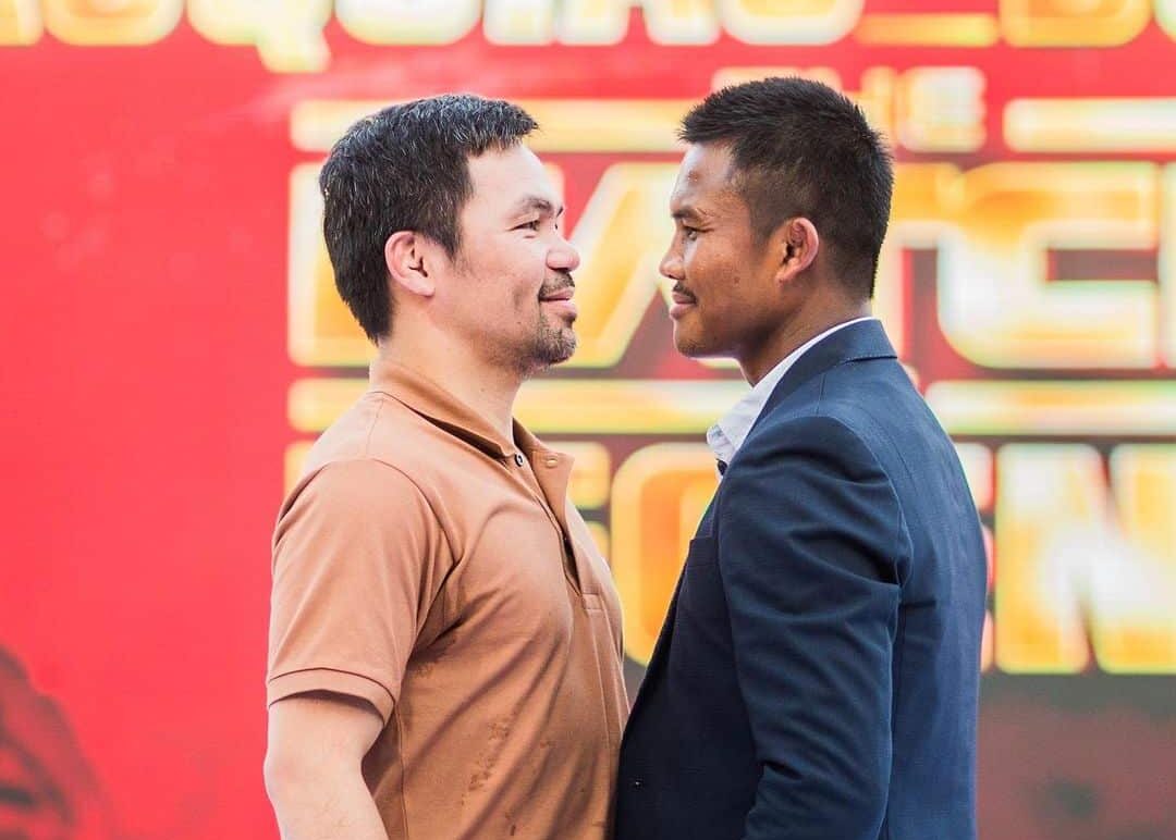 MANNY PACQUIAO Y BUAKAW BANCHAMEK CARA A CARA, POSAN PARA LA FOTO