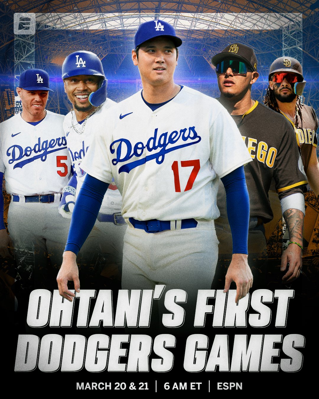 Shohei Ohtani en la publicidad de su debut con Dodgers.