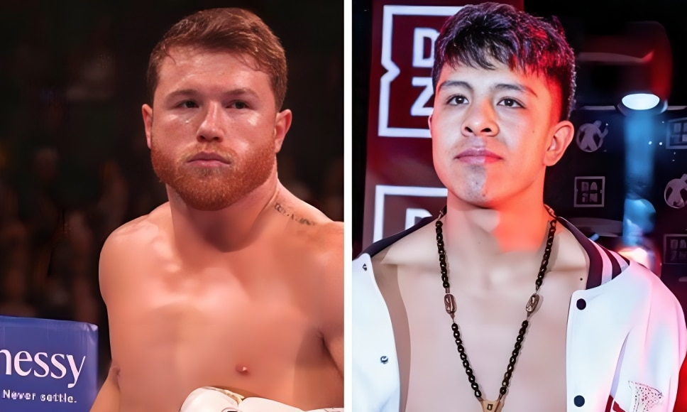 CANELO ÁLVAREZ A LA IZQUIERDA Y JAIME MUNGUÍA A LA DERECHA