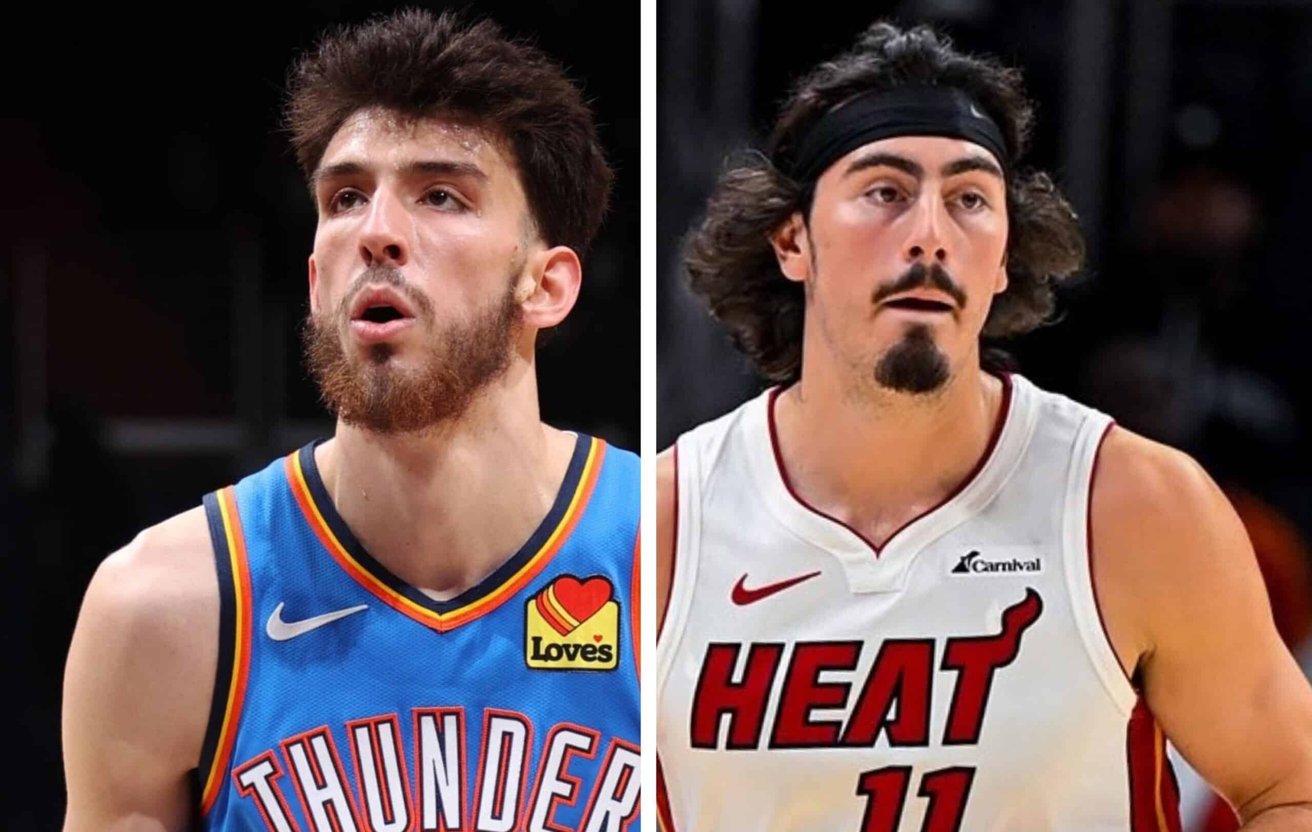 CHET HOLMGREN DEL THUNDER A LA IZQUIERDA, Y JAIME JÁQUEZ JR DEL HEAT A LA DERECHA