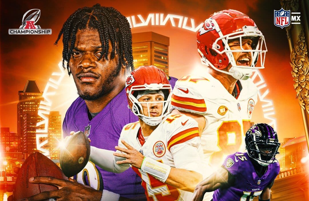 PÓSTER DE LA NFL DEL JUEGO DE CAMPEONATO DE LA AFC ENTRE RAVENS Y CHIEFS