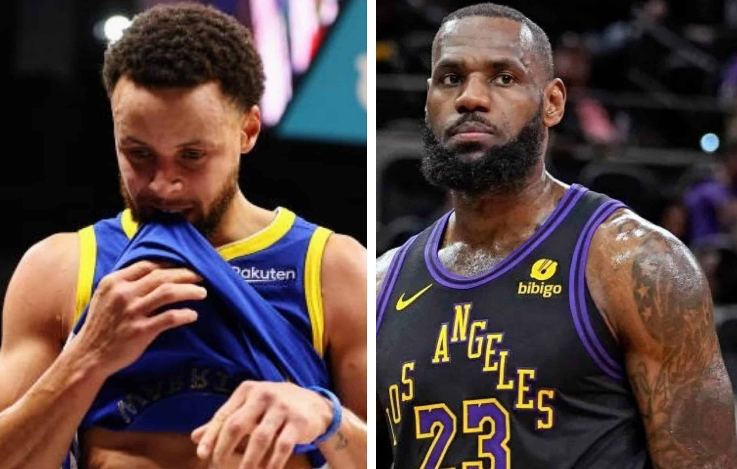 STEPHEN CURRY DE WARRIORS A LA IZQUIERDA, Y LEBRON JAMES DE LAKERS A LA DERECHA