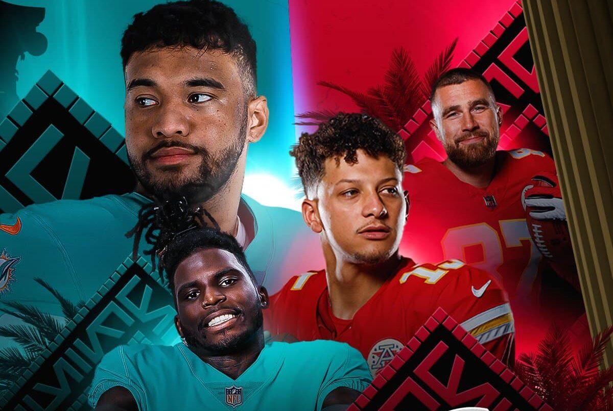 PÓSTER DE LA NFL DEL JUEGO DE COMODINES ENTRE LOS DOLPHINS Y LOS CHIEFS