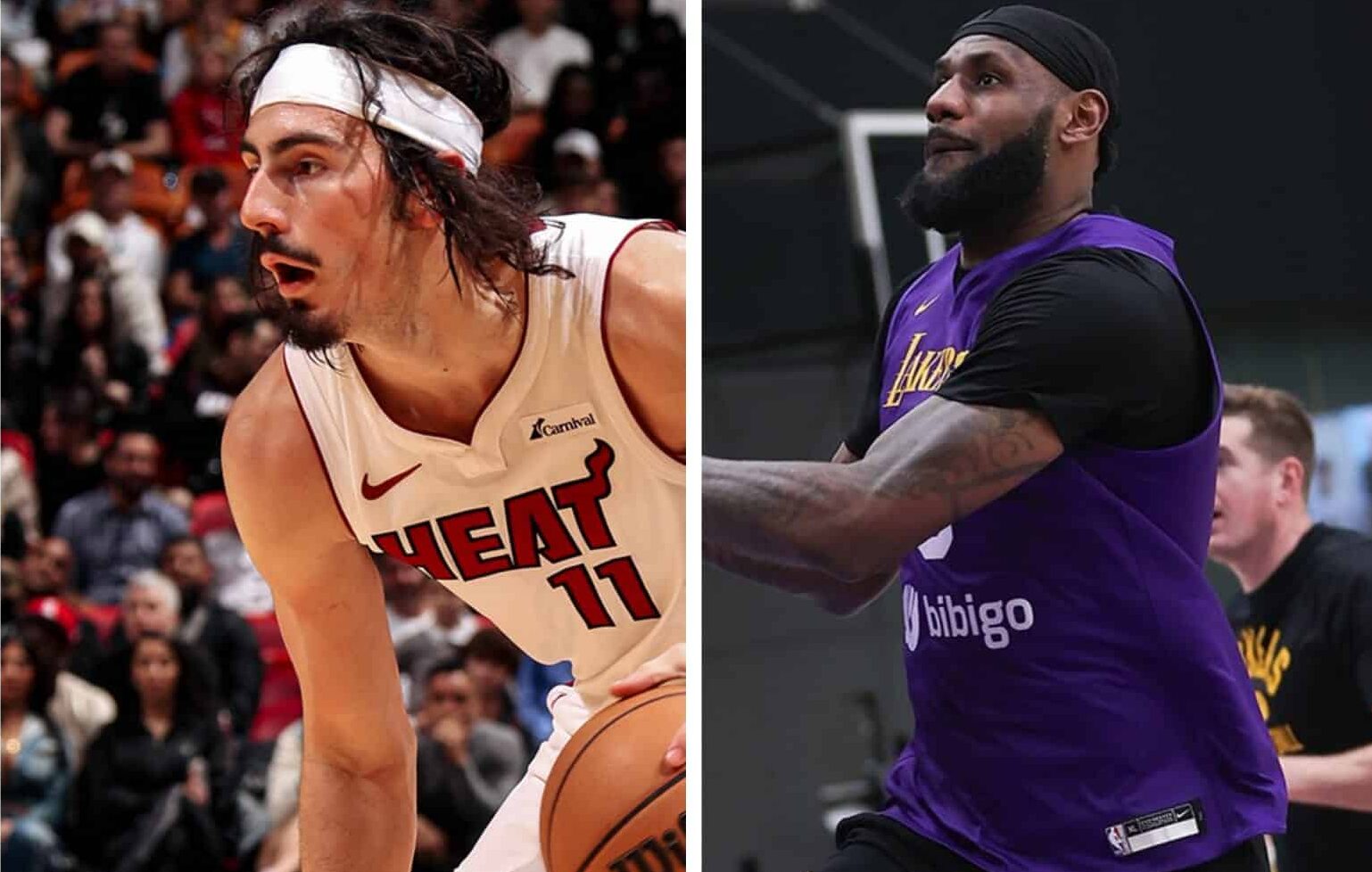 JAIME JÁQUEZ JR DEL HEAT A LA IZQUIERDA Y LEBRON JAMES DE LAKERS A LA DERECHA