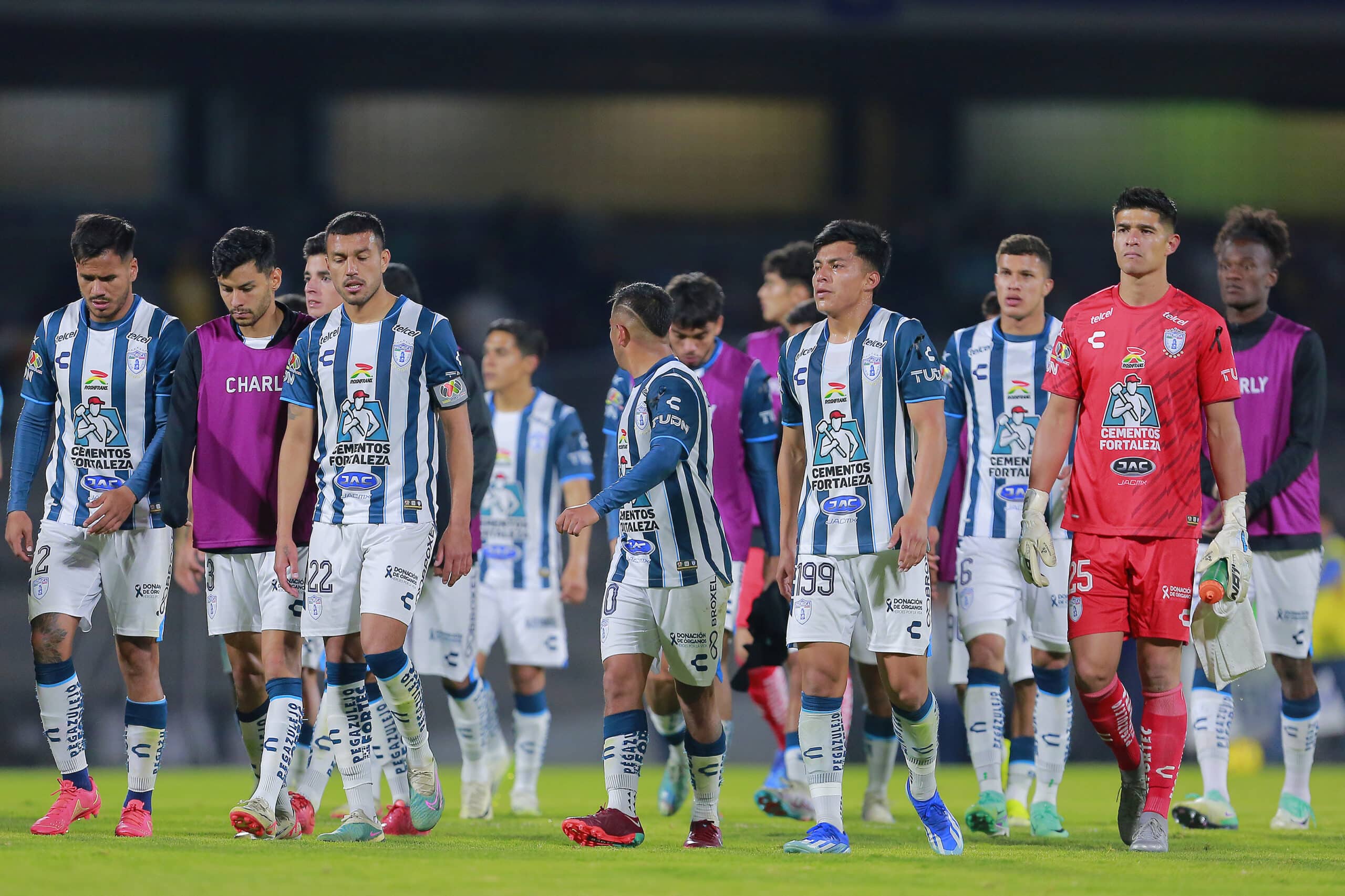 Jugadores del Pachuca en lamento al final de el juego de la jornada 3 del Torneo Clausura 2024.