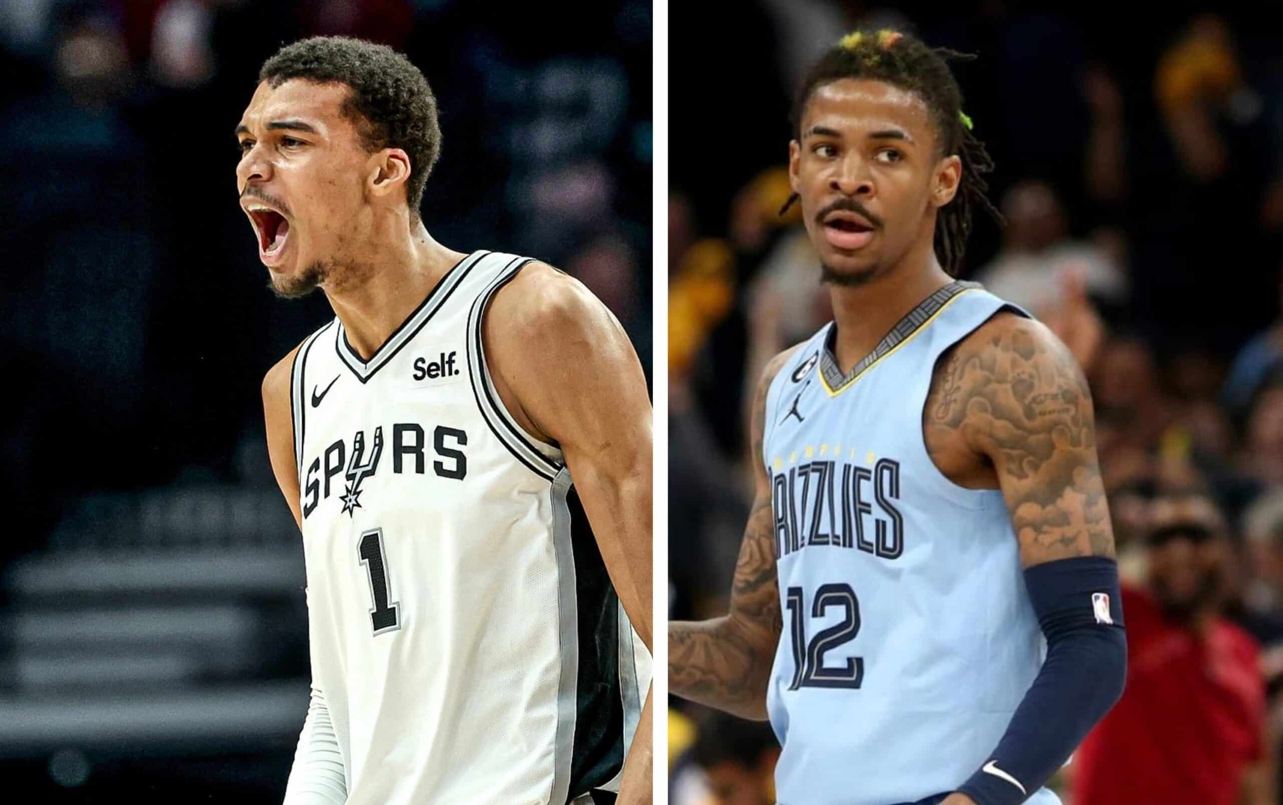 WEMBANYAMA DE LOS SPURS A LA IZQUIERDA Y JA MORANT DE GRIZZLIES A LA DERECHA