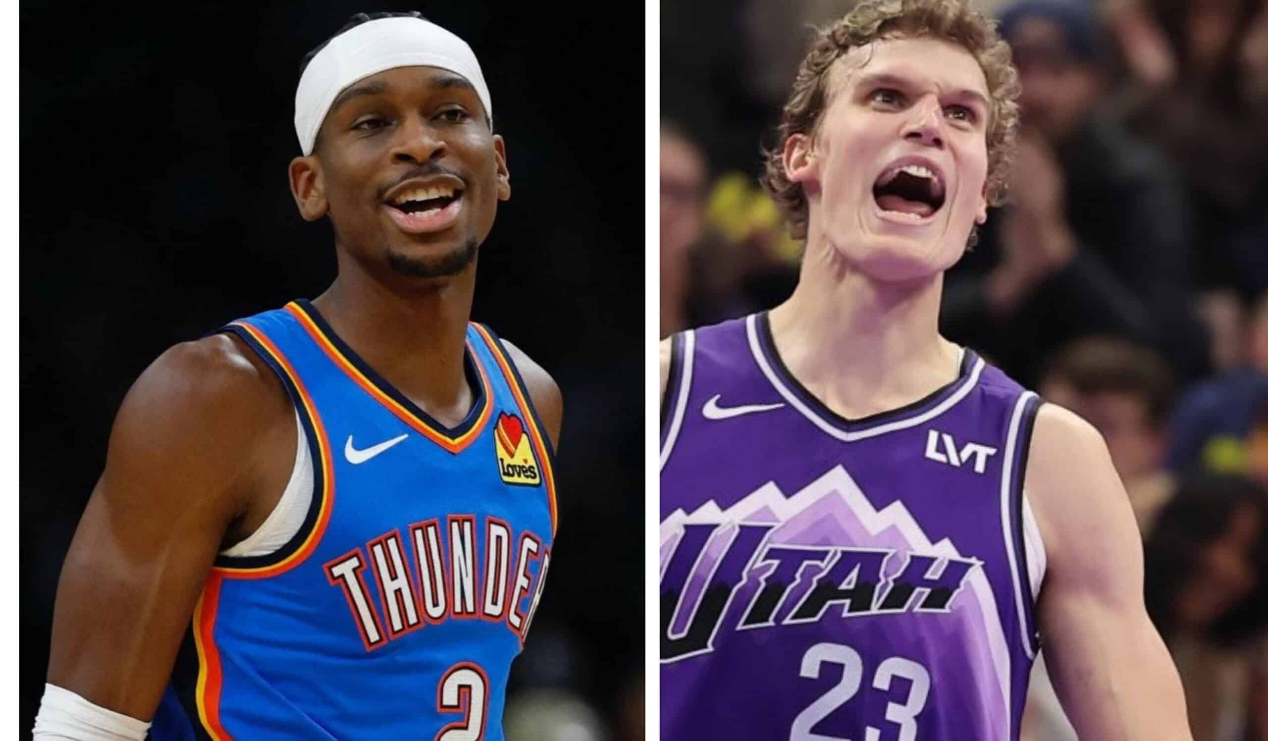 SHAI GILGEOUS-ALEXANDER DEL THUNDER A LA IZQUIERDA, Y LAURI MARKKANEN DEL JAZZ A LA DERECHA