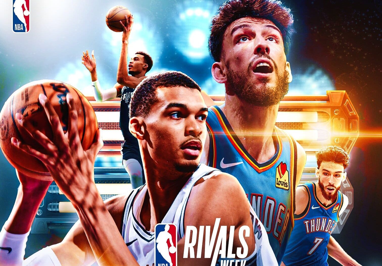 PÓSTER DE LA NBA DEL PARTIDO ENTRE EL THUNDER Y LOS SPURS