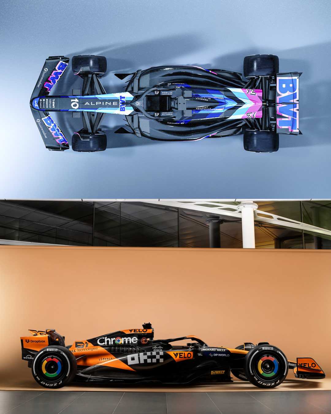Los autos de Alpine y McLaren