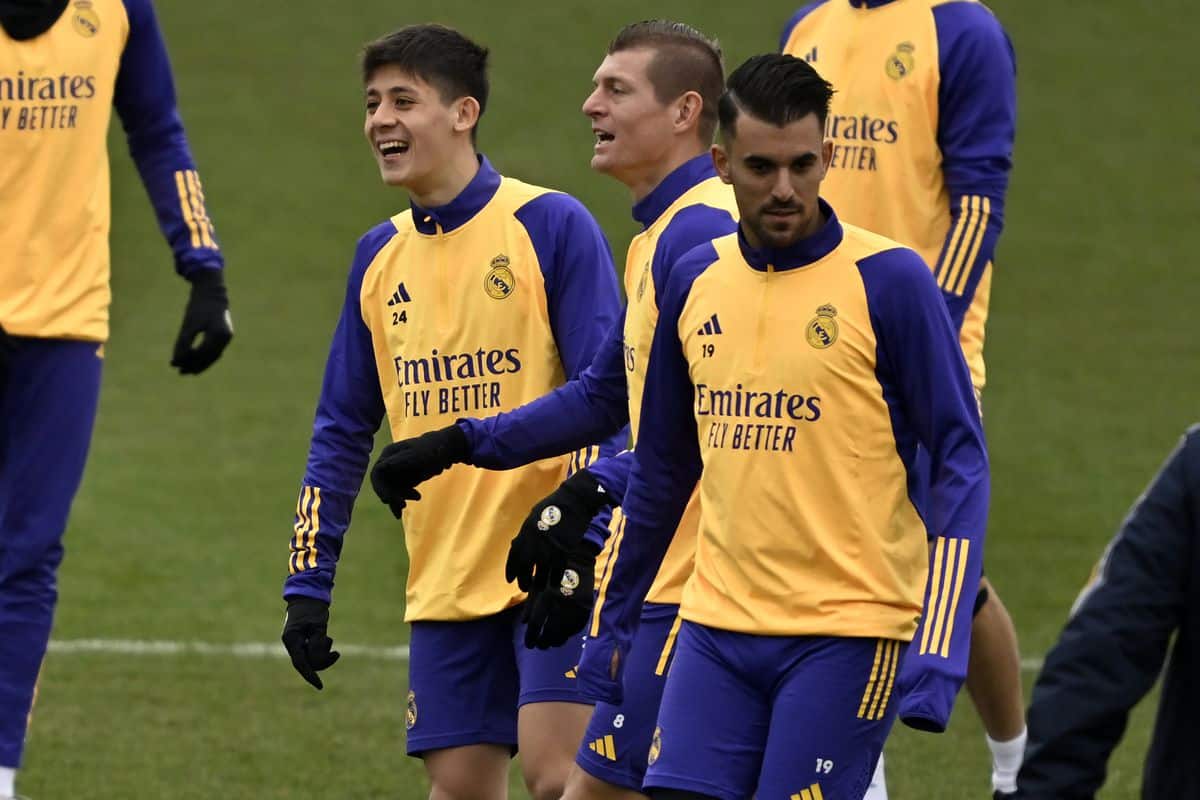 Jugadores del Real Madrid en su entrenamiento.