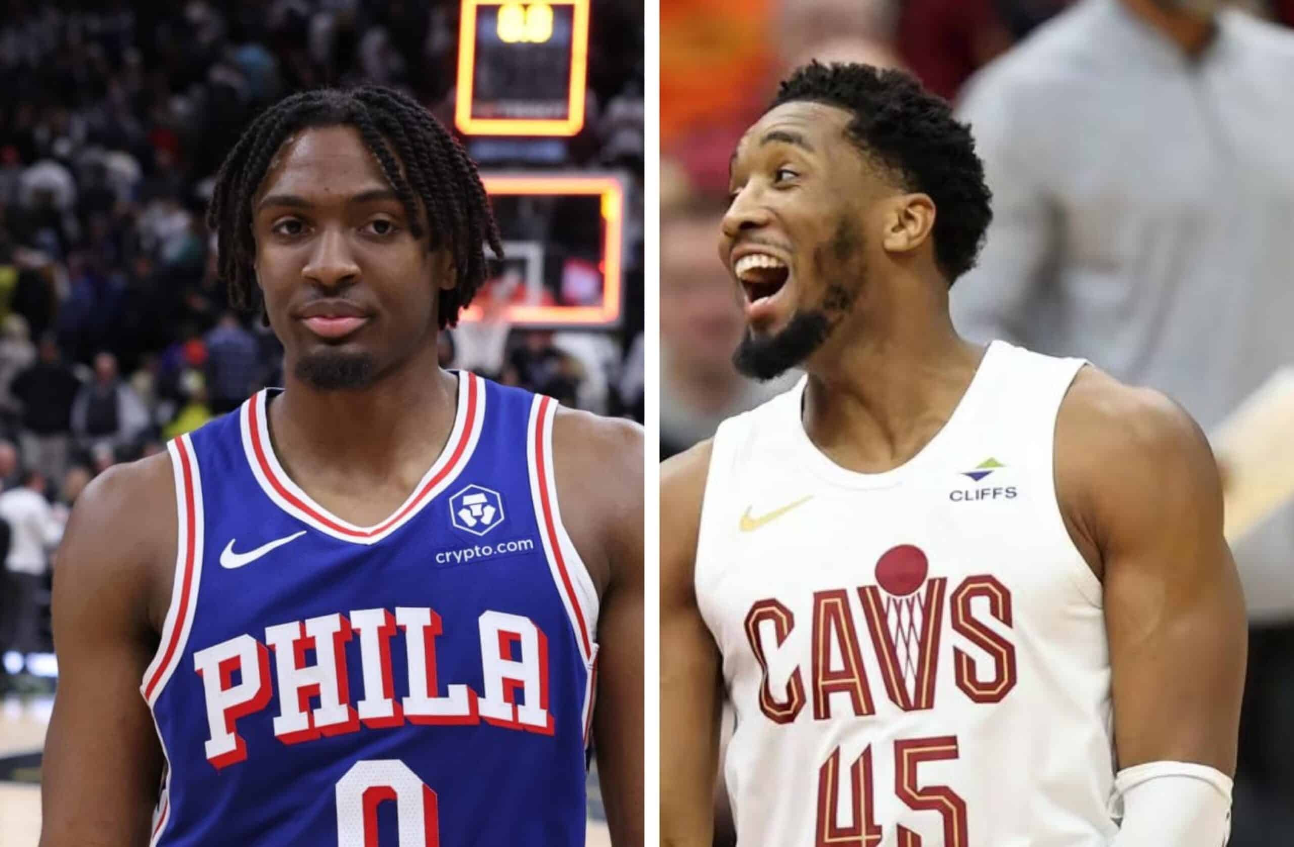 TYRESE MAXEY DE LOS SIXERS A LA IZQUIERDA Y DONOVAN MITCHELL A LA DERECHA DE LOS CAVALIERS