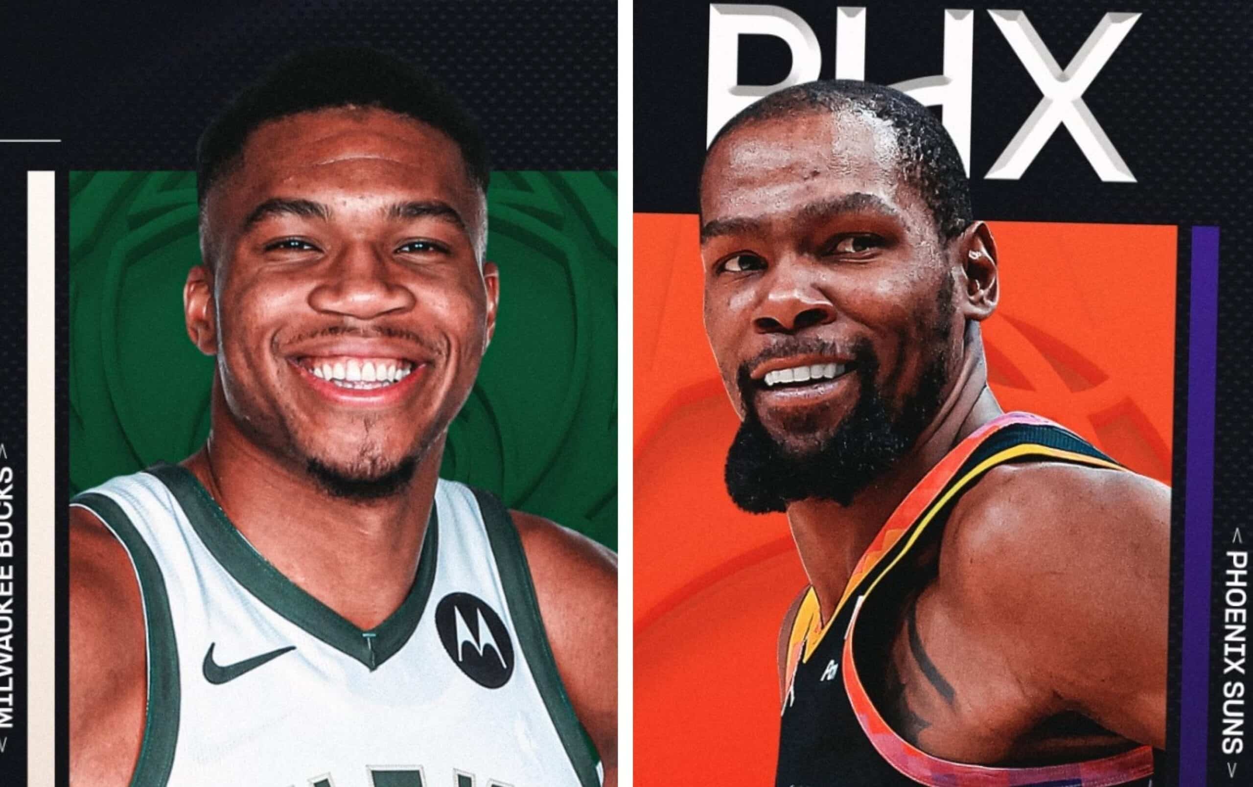 GIANNIS ANTETOKOUNMP DE LOS BUCKS A LA IZQUIERDA Y KEVIN DURANT DE LOS SUNS A LA DERECHA