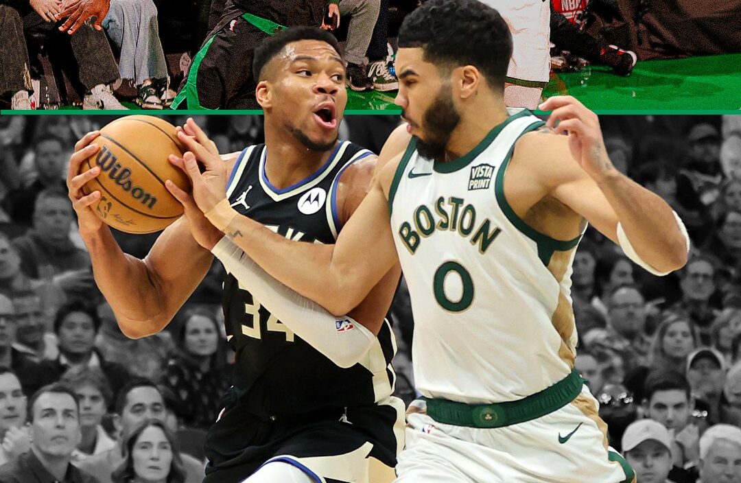 GIANNIS ANTETOKOUNMPO DE LOS BUCKS DEFENDIDO POR JAYSON TATUM DE LOS CELTICS