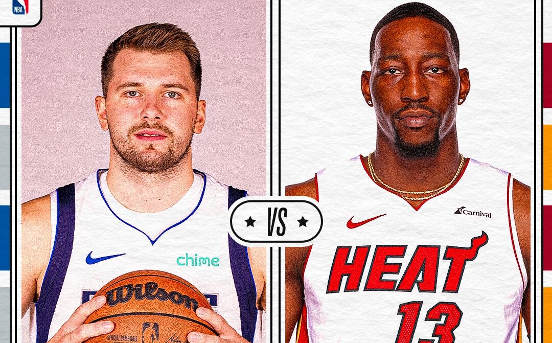 LUKA DONCIC DE DALLAS A LA IZQUIERDA Y BAM ADEBAYO DEL HEAT A LA DERECHA