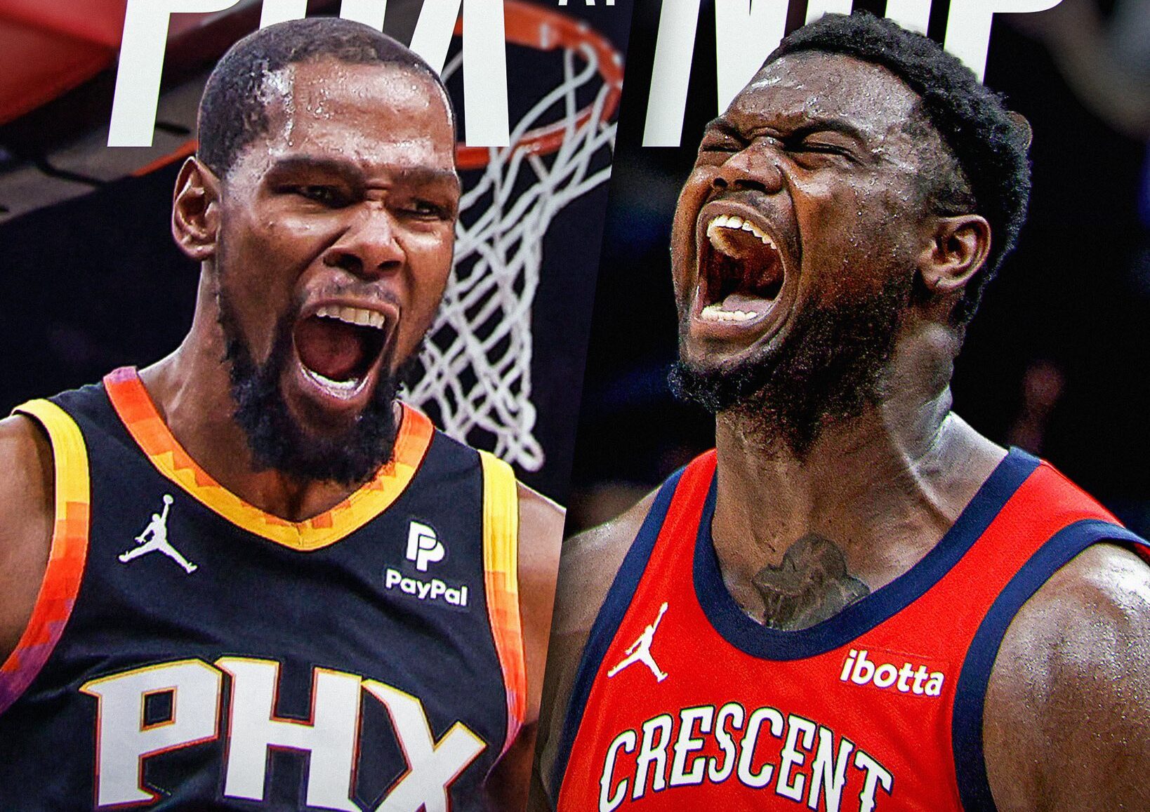 KEVIN DURANT DE LOS SUNS A LA IZQUIERDA Y ZION WILLIAMSON DE LOS PELICANS A LA DERECHA