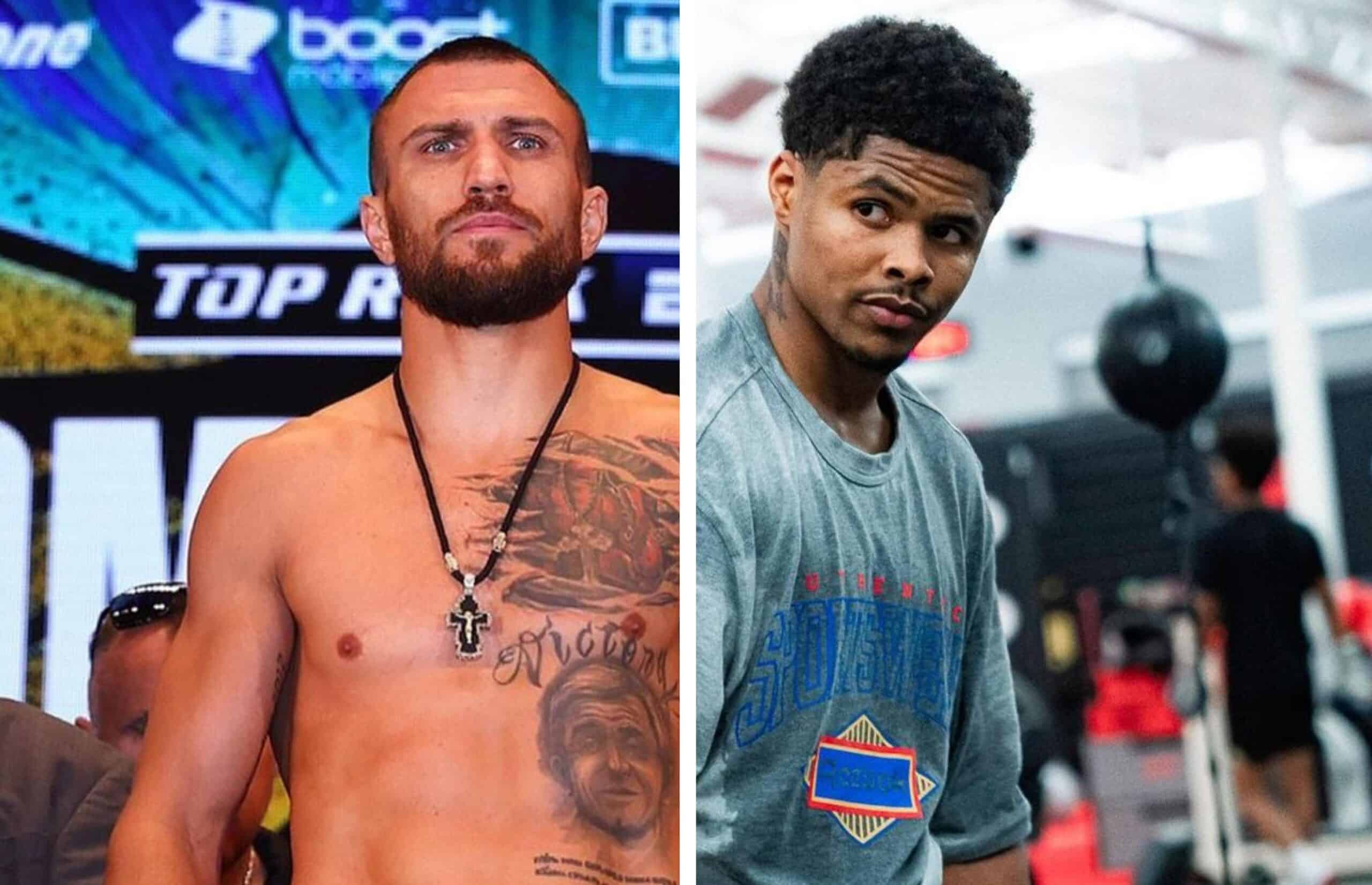 VASYL LOMACHENKO A LA IZQUIERDA Y SHAKUR STEVENSON A LA DERECHA