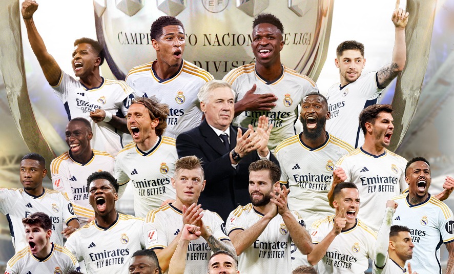 Jugadores del Real Madrid son campeones de España.