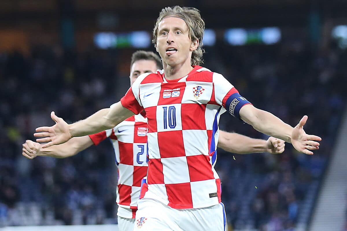 Luka Modric festeja uno de sus goles con Croacia.