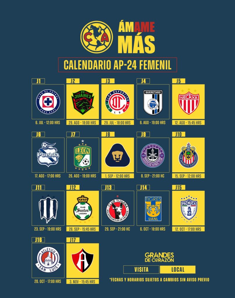 LIGA MX FEMENIL ASÍ ES EL CALENDARIO DE AMÉRICA PARA EL APERTURA 2024 SportsMedia