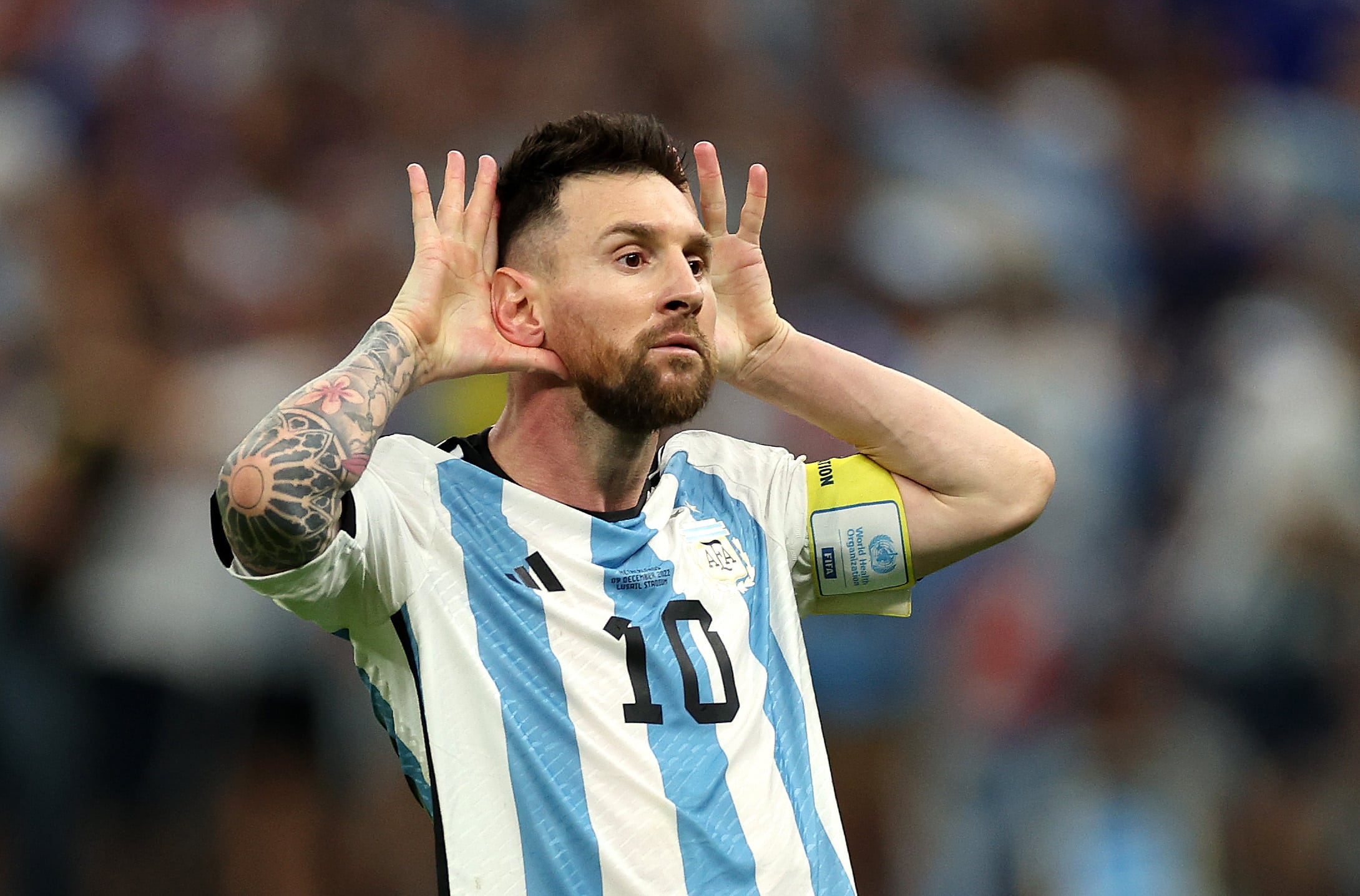 Lionel Messi en festejo de un gol con Argentina.