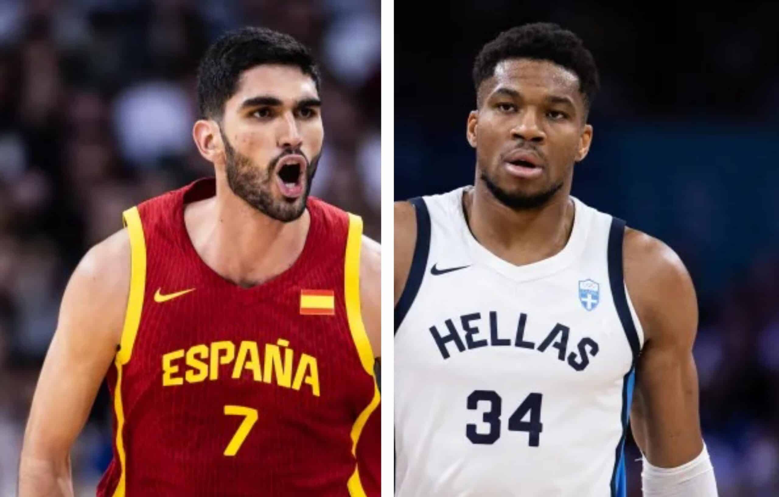 SANTI ALDAMA A LA IZQUIERDA DE ESPAÑA Y GIANNIS ANTETOKOUNMPO DE GRECIA A LA DERECHA