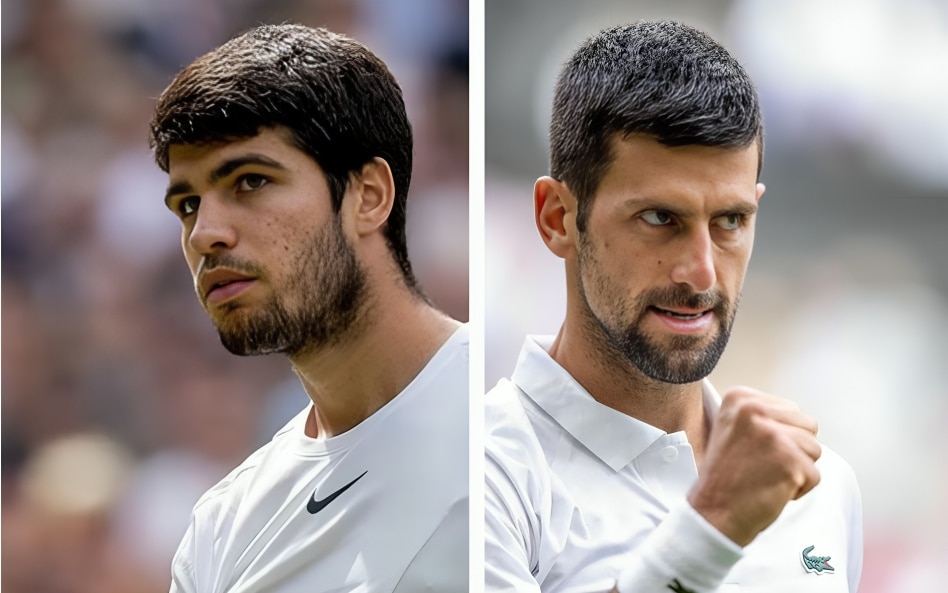 CARLOS ALCARAZ A LA IZQUIERDA Y NOVAK DJOKOVIC A LA DERECHA