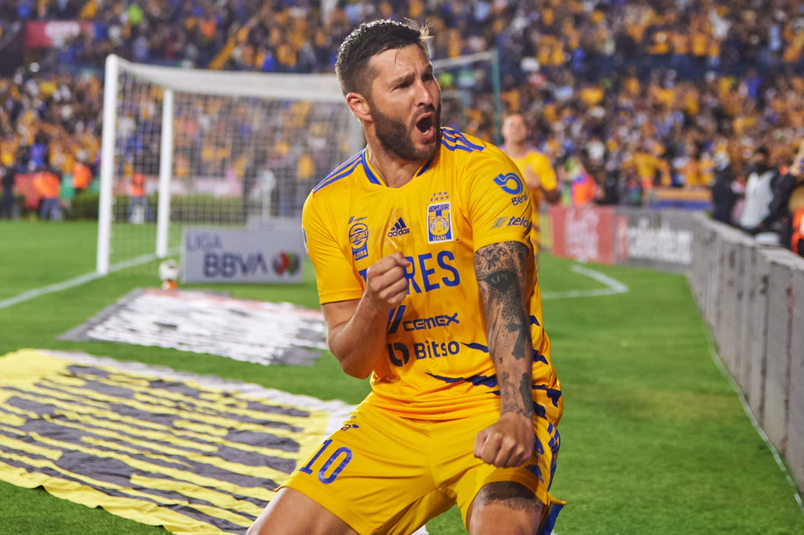 Gignac en festejo de gol en al Leagues Cup.