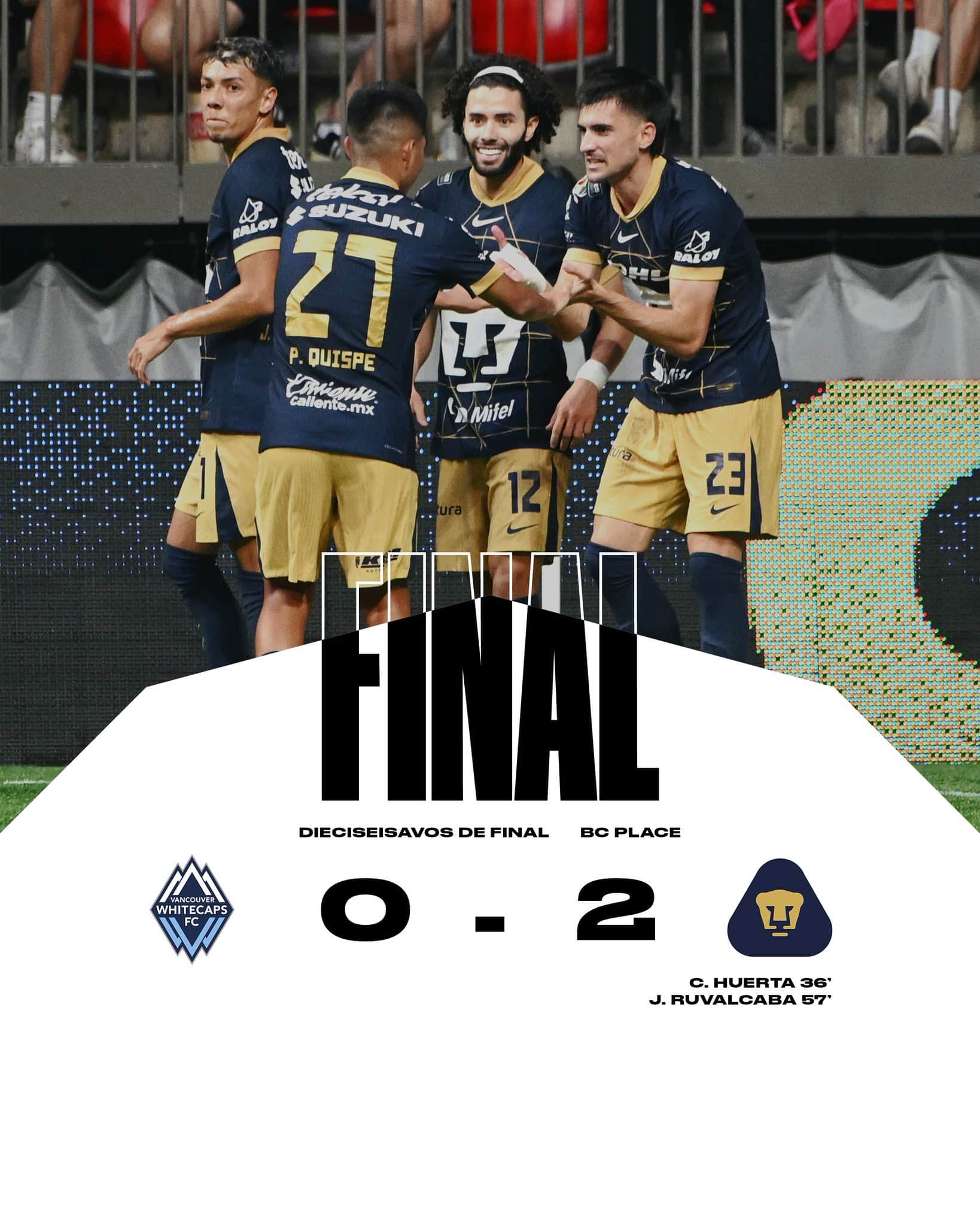 Pumas avanza a los octavos de final de la Leagues Cup.