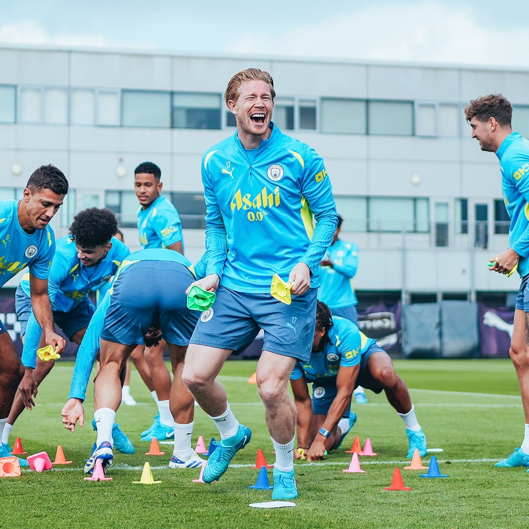 Kevin De Bruyne en entrenamiento del Man City.