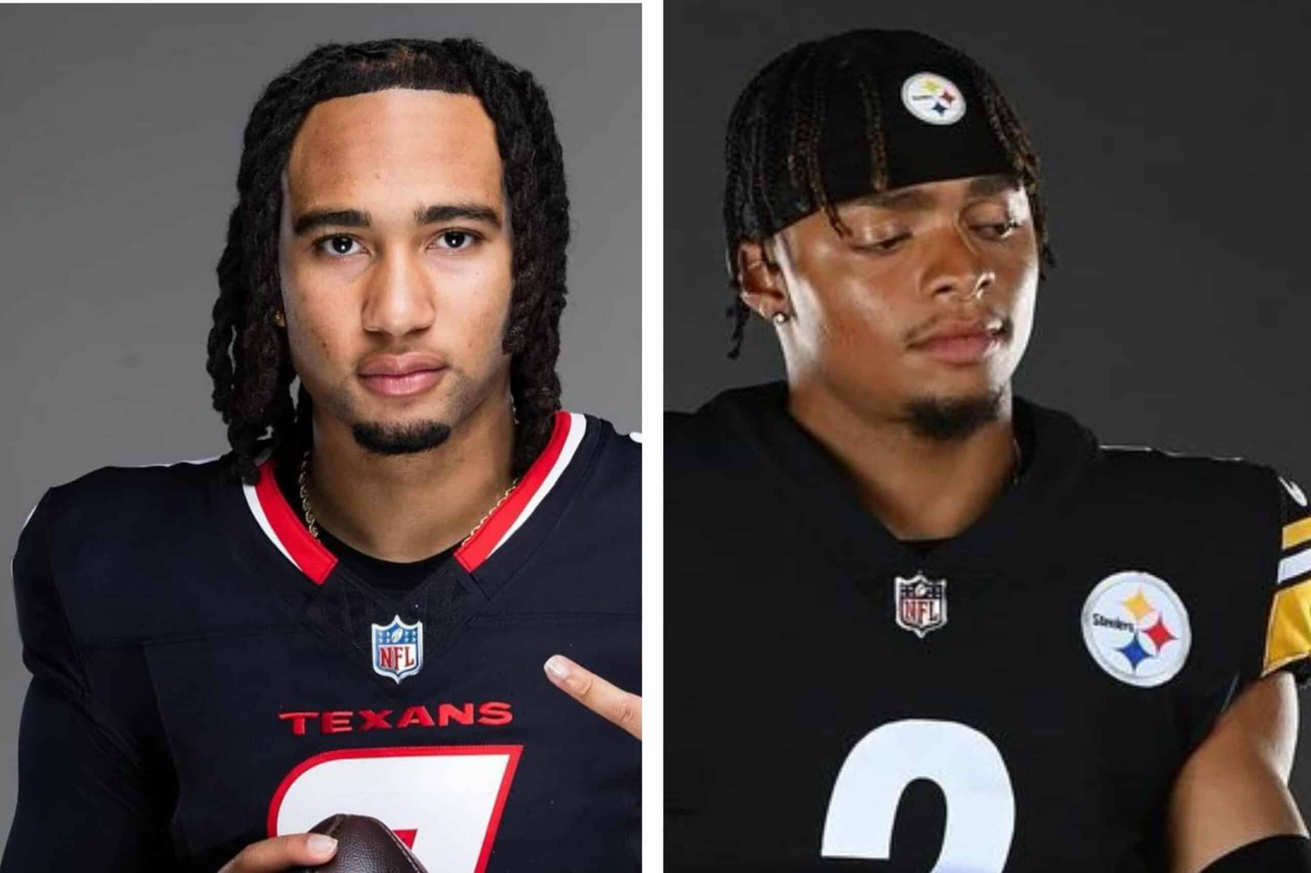 CJ STROUD DE LOS TEXANS A LA IZQUIERDA Y JUSTIN FIELDS DE LOS STEELERS A LA DERECHA