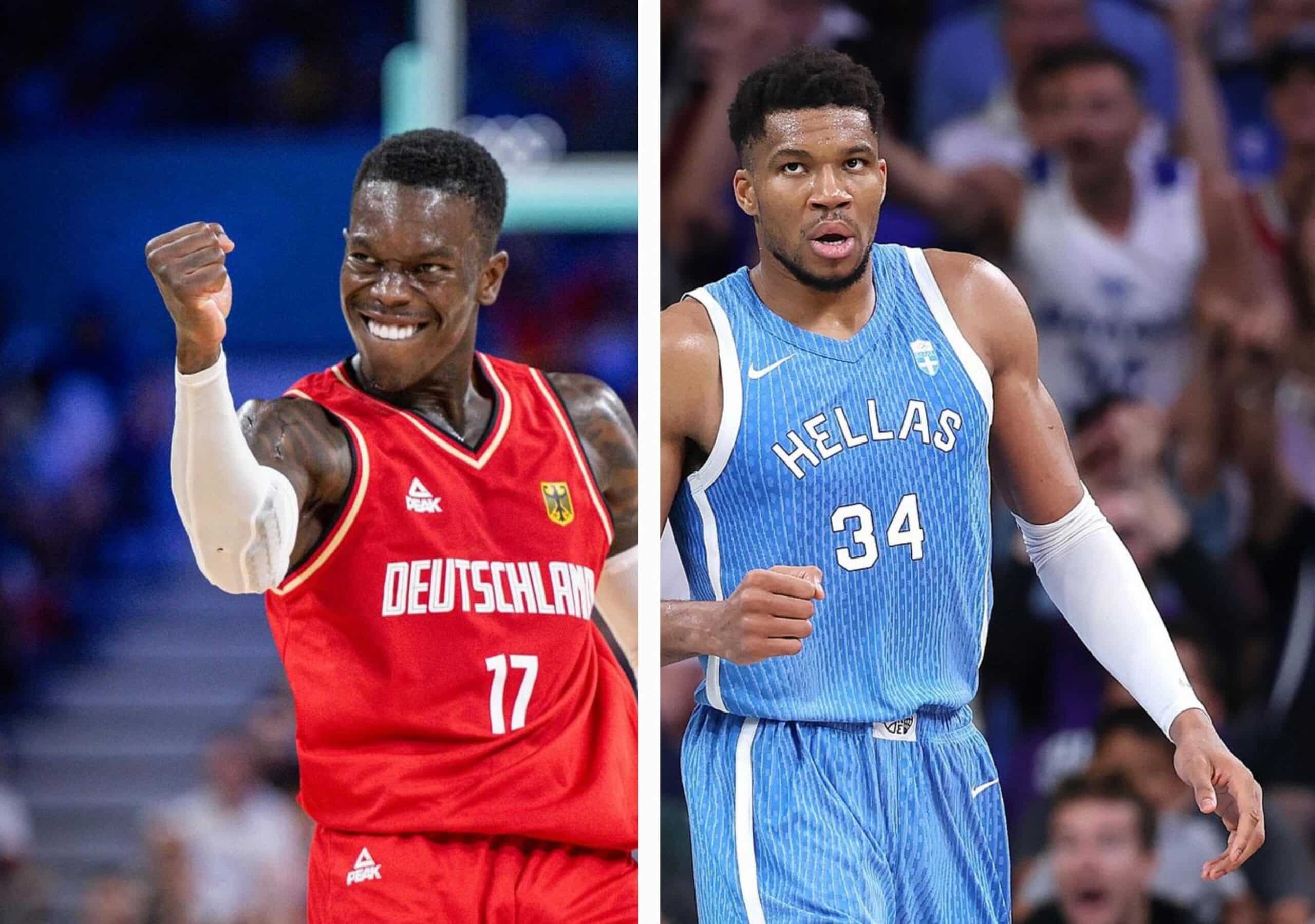 DENNIS SCHRODER A LA IZQUIERDA DE ALEMANIA Y GIANNIS ANTETOKOUNMPO DE GRECIA A LA DERECHA