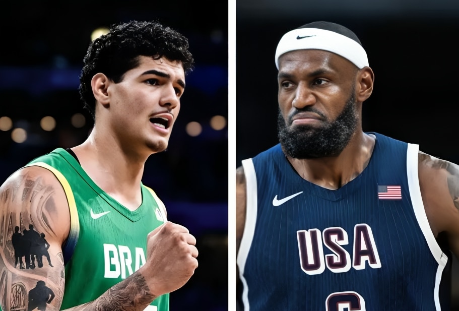 GUI SANTOS DE BRASIL A LA IZQUIERDA, Y LEBRON JAMES A LA DERECHA DE ESTADOS UNIDOS