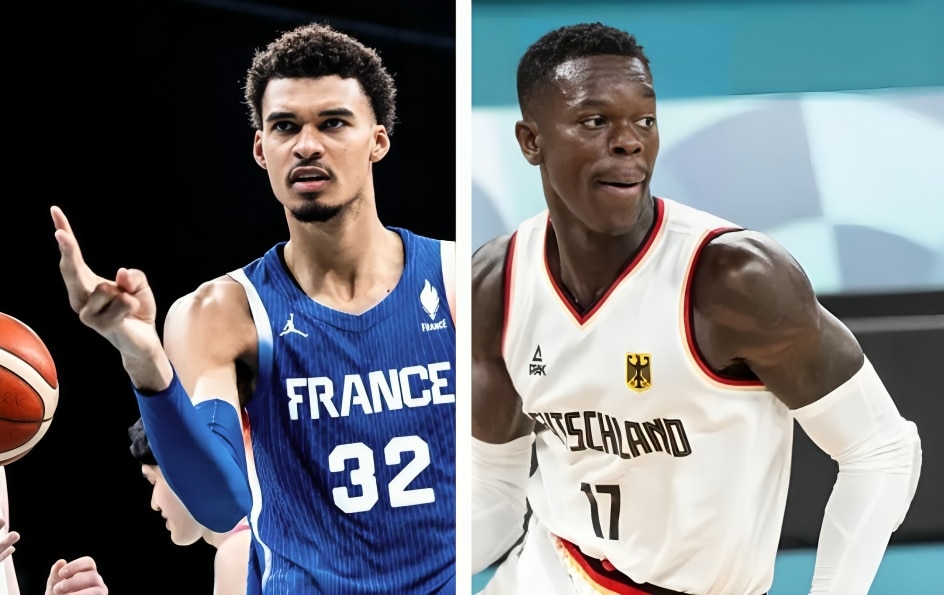 VÍCTOR WEMBANYAMA DE FRANCIA A LA IZQUIERDA, Y DENNIS SCHRODER DE ALEMANIA A LA DERECHA