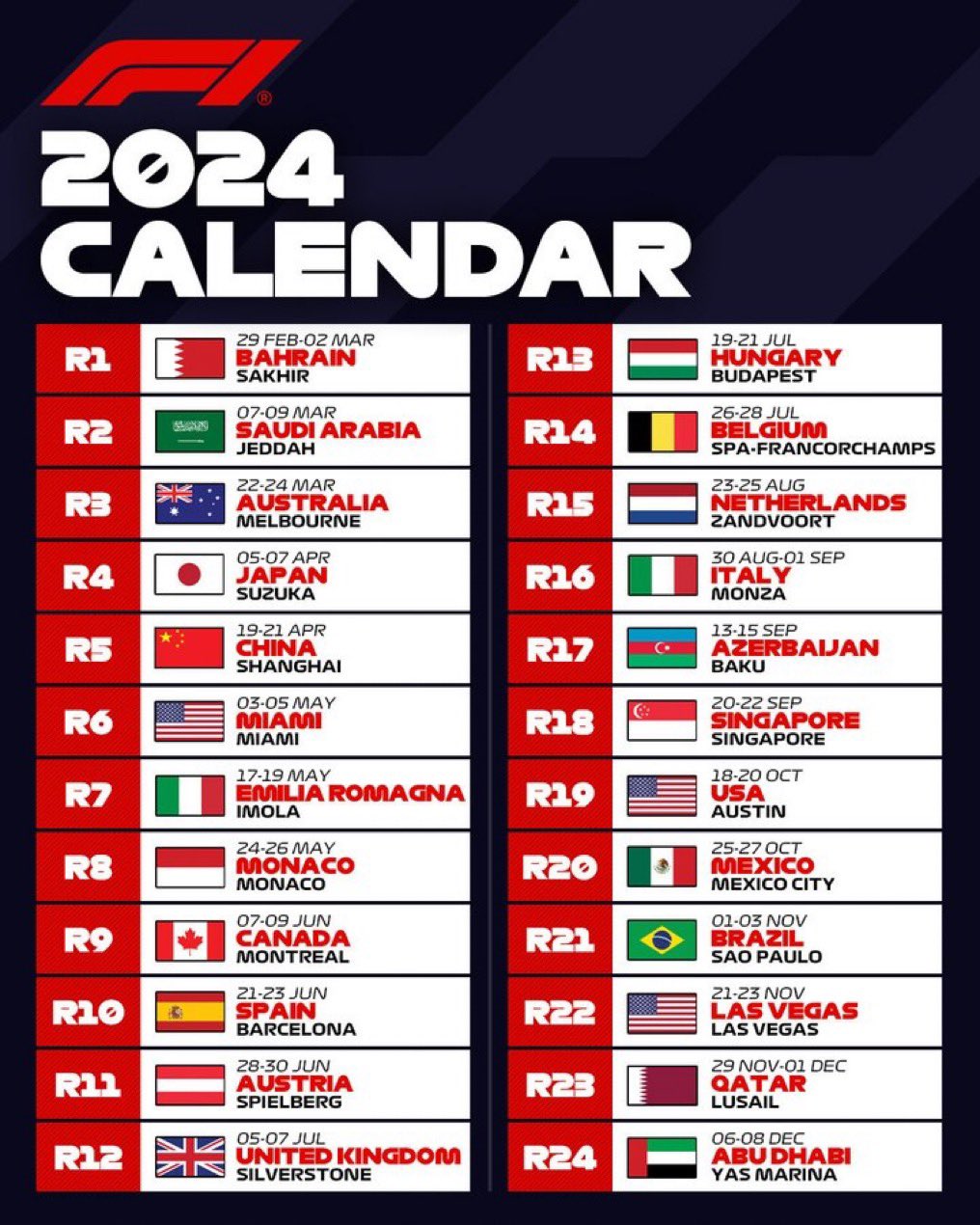 CALENDARIO F1 2024