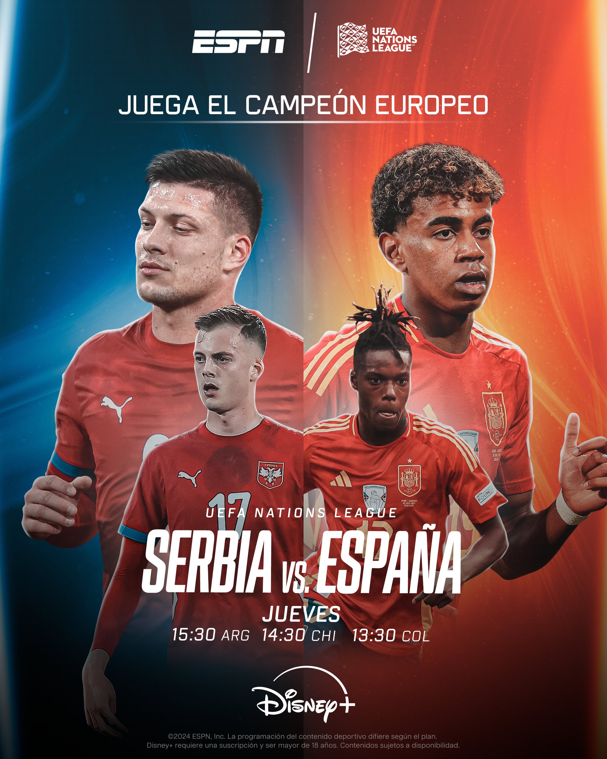 Serbia vs España, este jueves en la primera fecha de la Nations League.