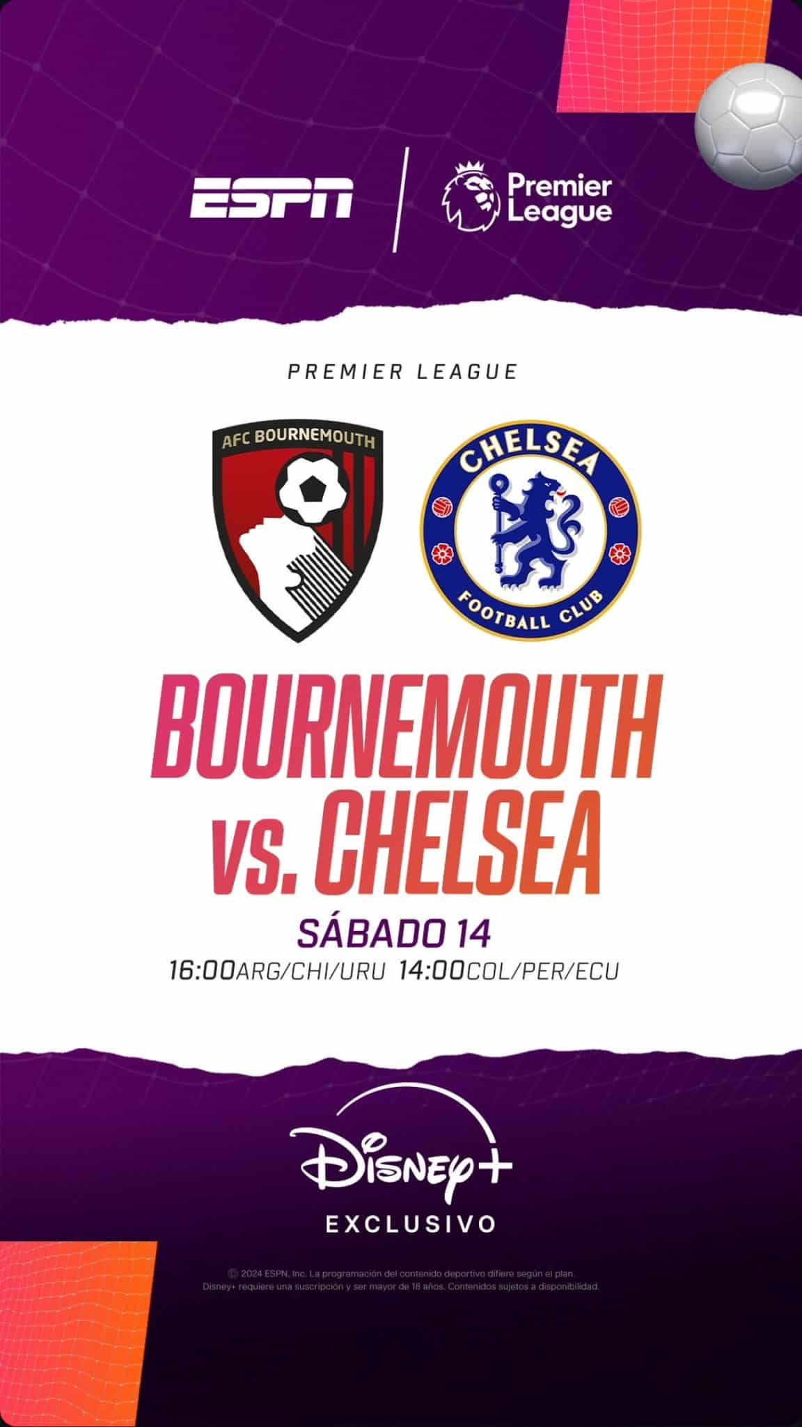 Bournemouth vs Chelsea, hoy este sábado en la fecha 4.