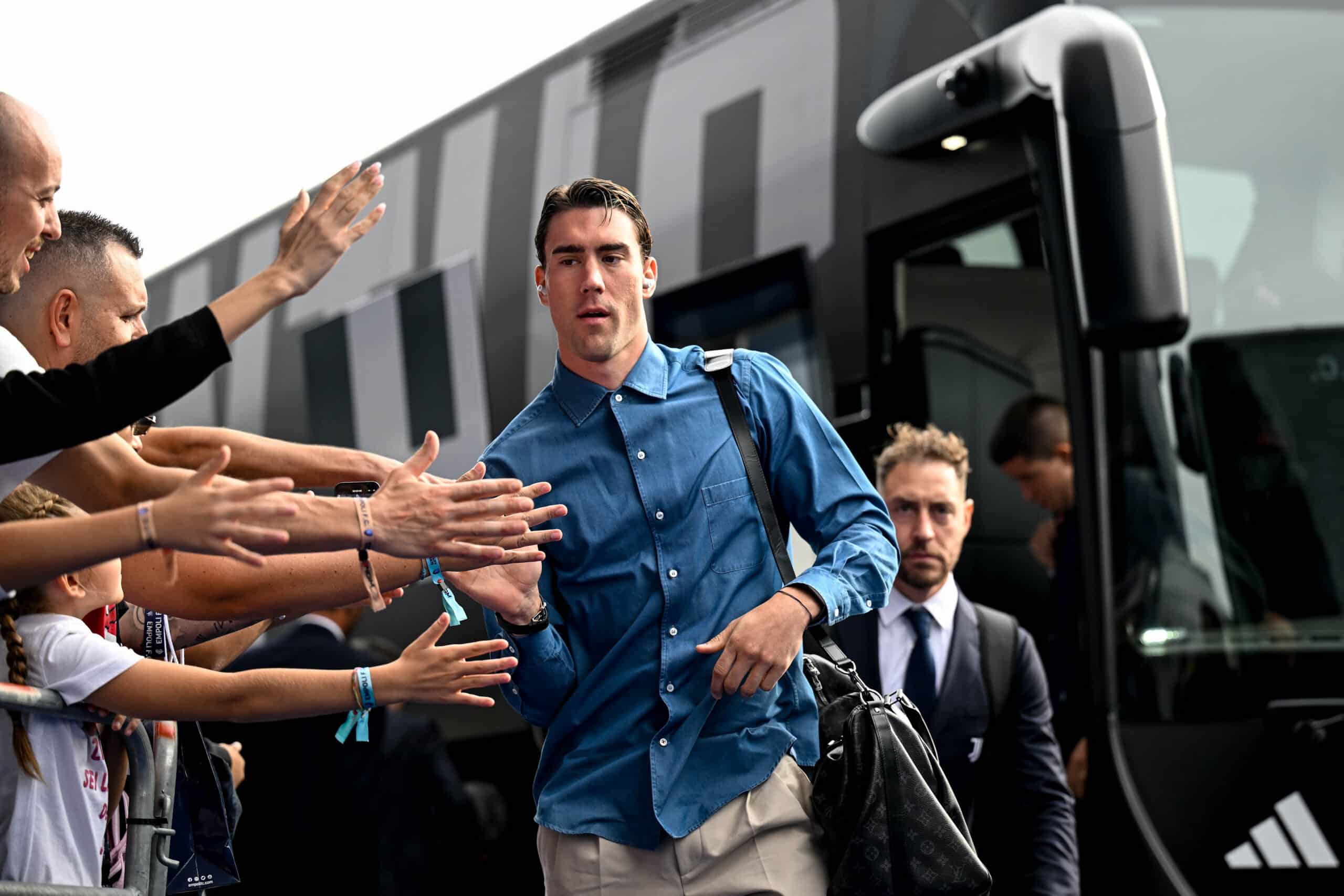 Dusan Vlahovic a su llegada al estadio del Empoli.