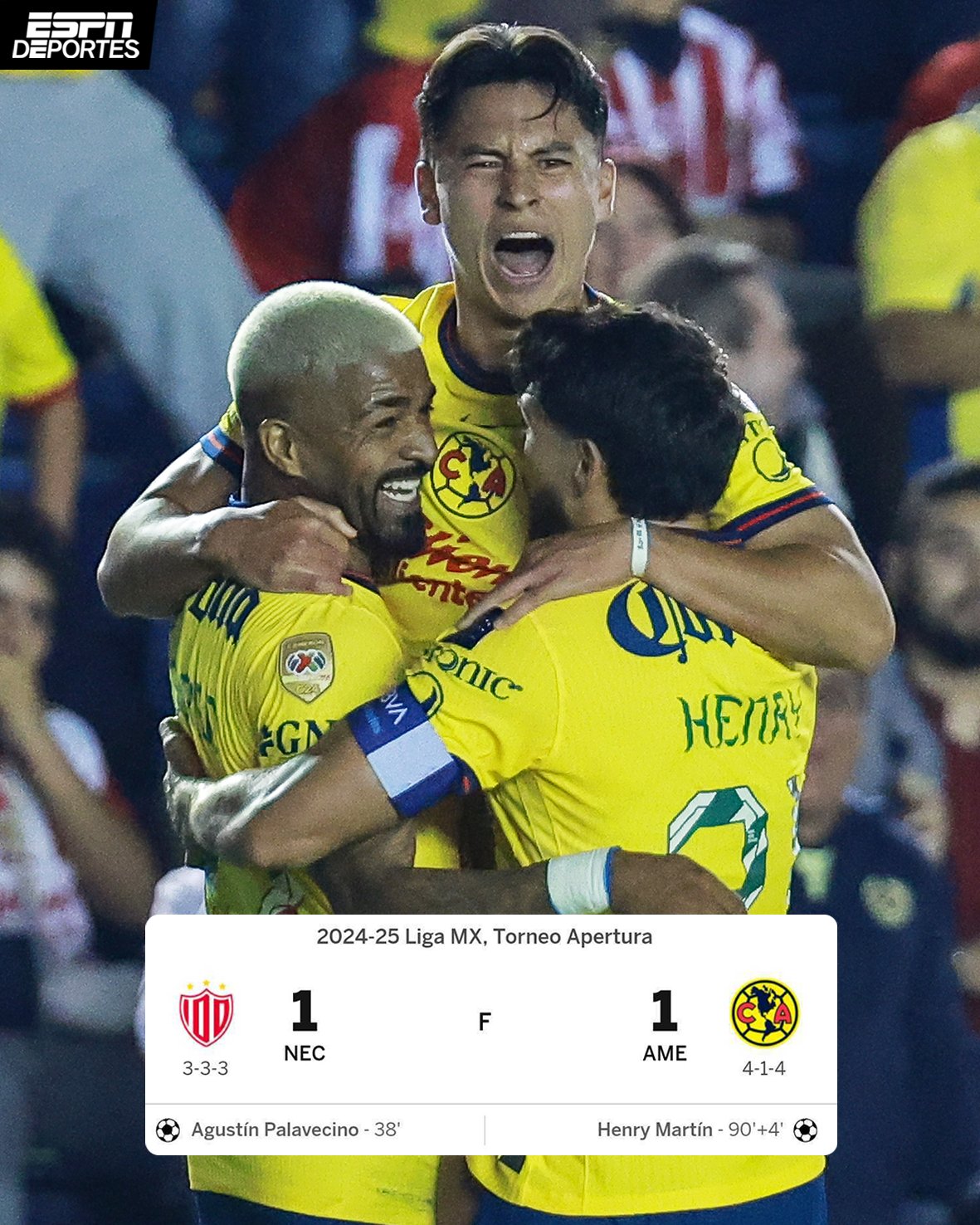 Henry Martín rescató un empate agónico para las Águilas.