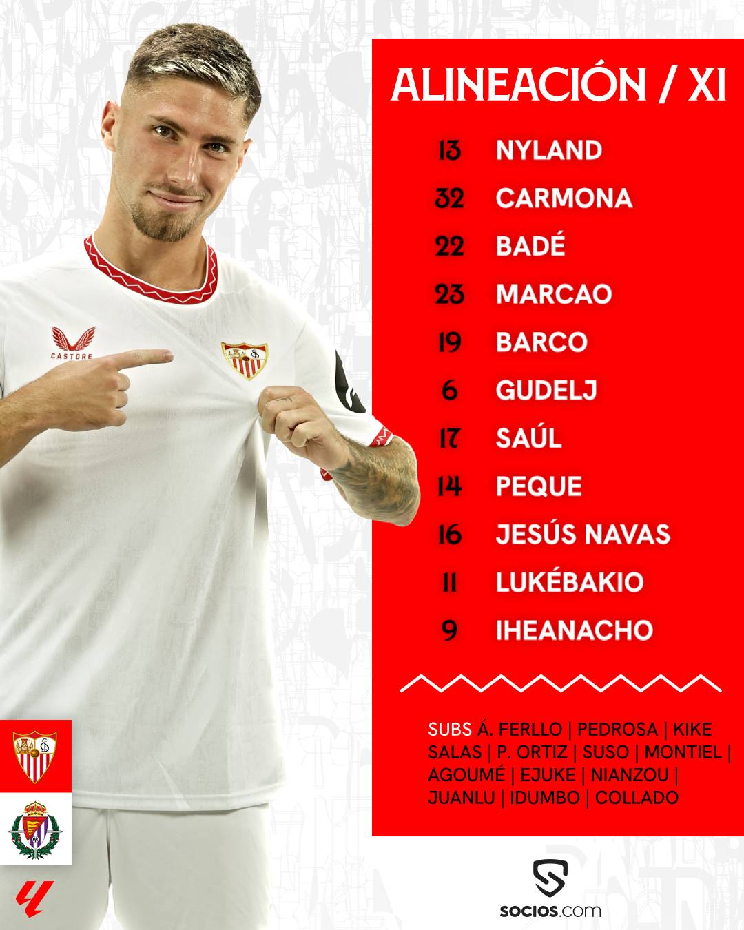 Lista la alineación del Sevilla para esta fecha 7.