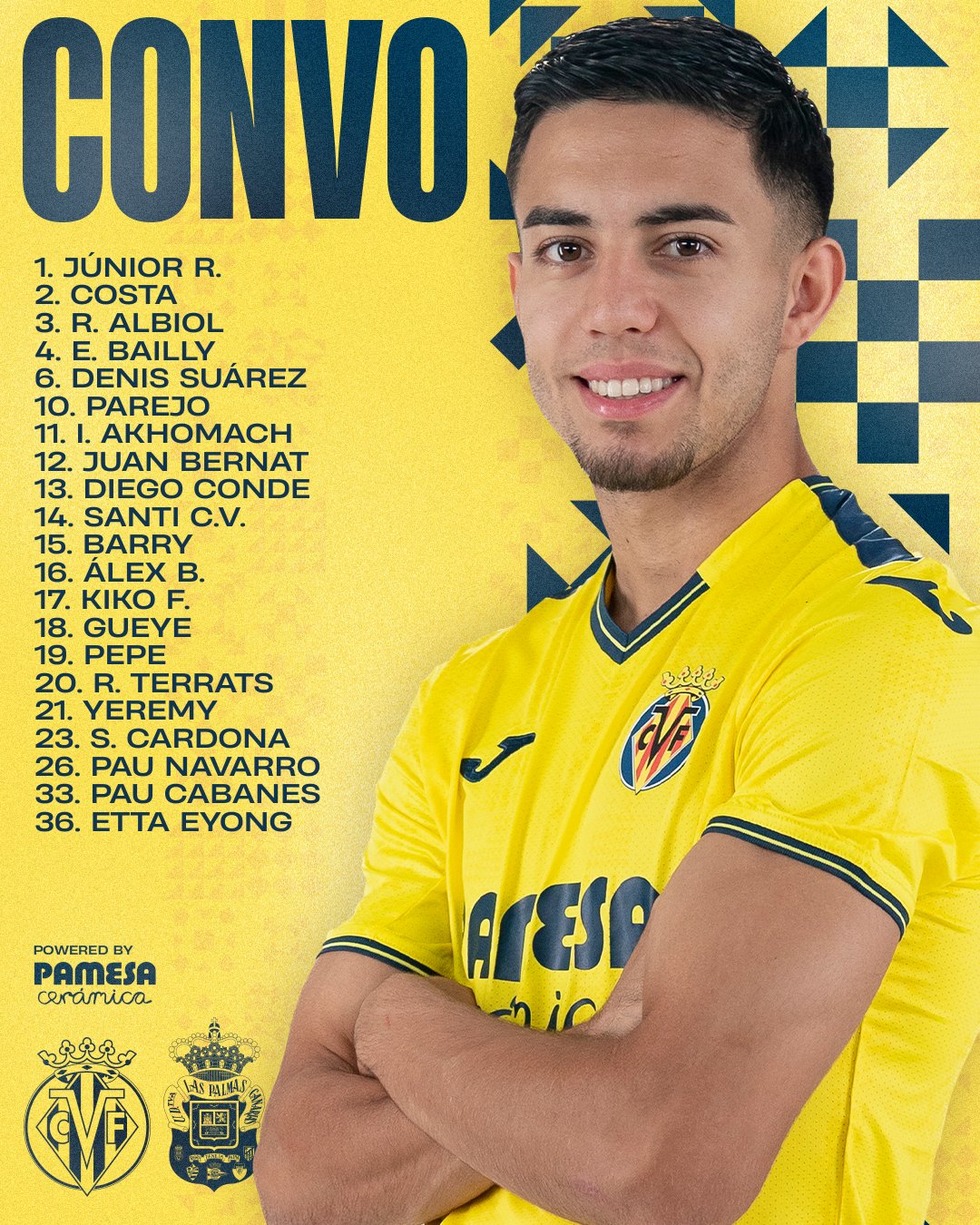 Lista de convocados a la jornada 8 de este lunes por parte del Villarreal.