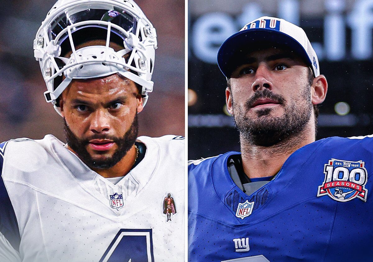 DAK PRESCOTT DE LOS COWBOYS A LA IZQUIERDA Y A LA DERECHA DANIEL JONES DE LOS GIANTS