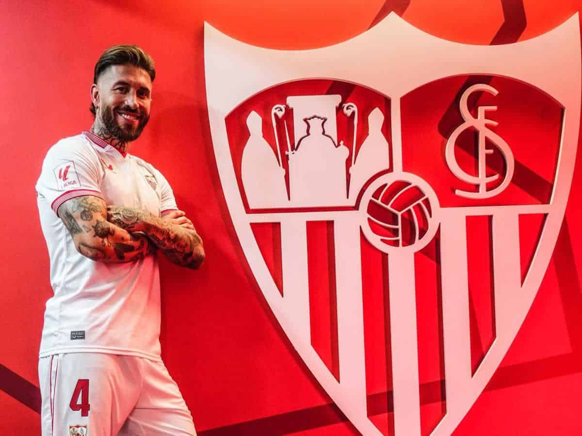 Sergio Ramos en su presentación con el Sevilla.