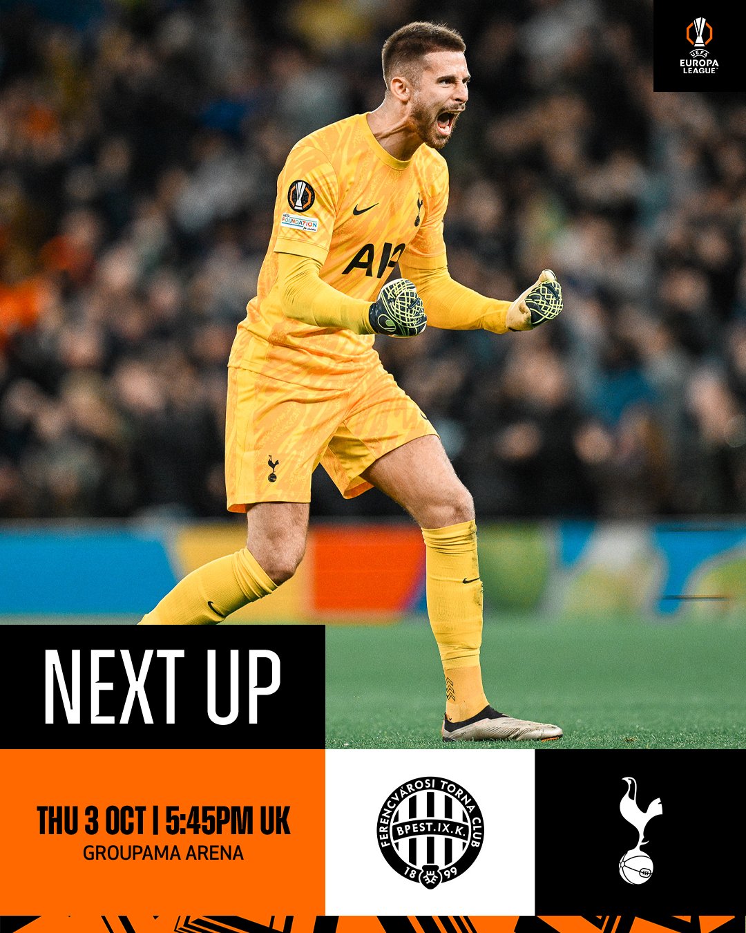 Ferencvaros-Tottenham este jueves en la fecha 2 de la Europa League.